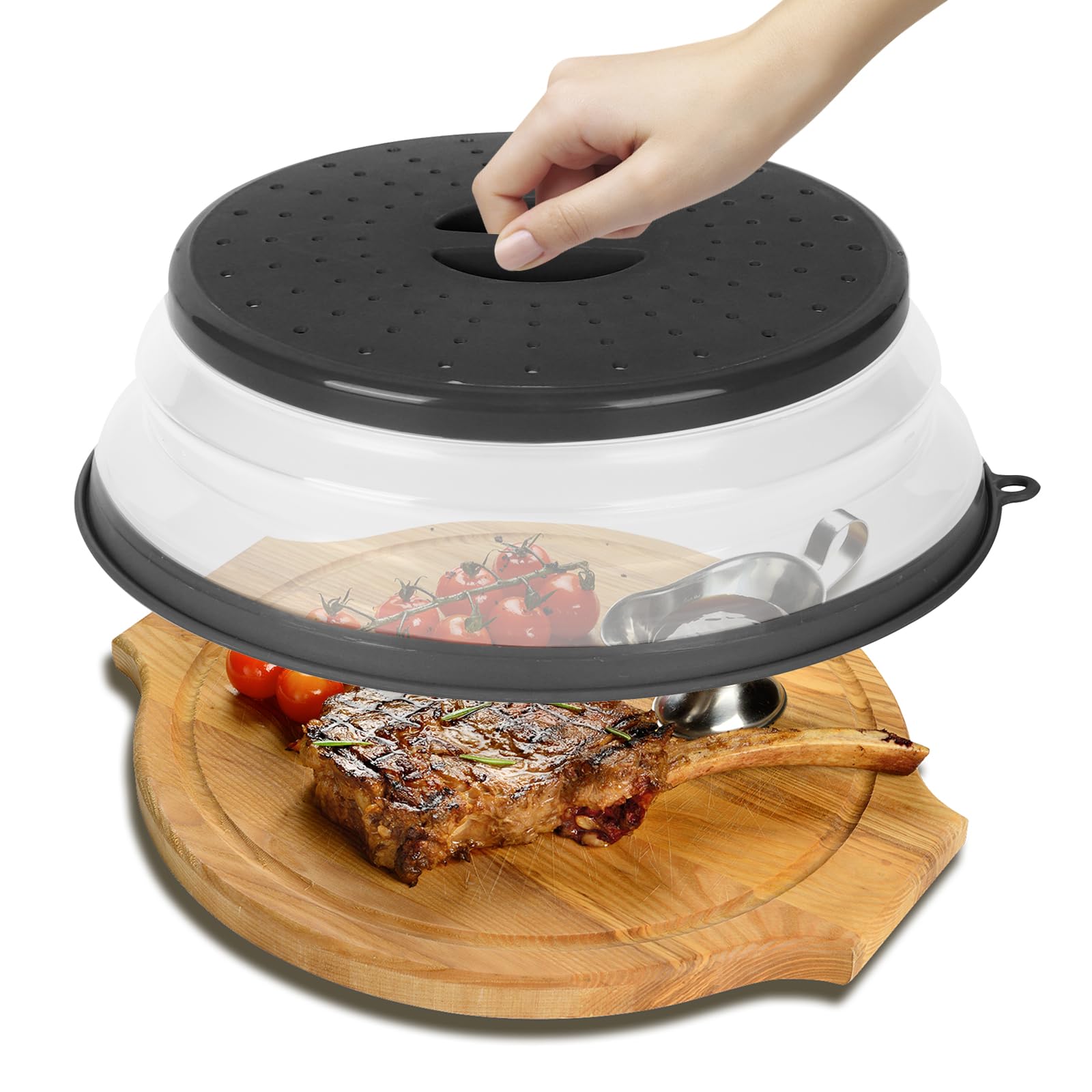 Microwave Splatter Cover - Black Food Cover for Microwave Oven, Medium Size Plate Lid | Prevent Mess & Keep Food Fresh | Ideal for Reheating Meals, Popcorn & Cooking