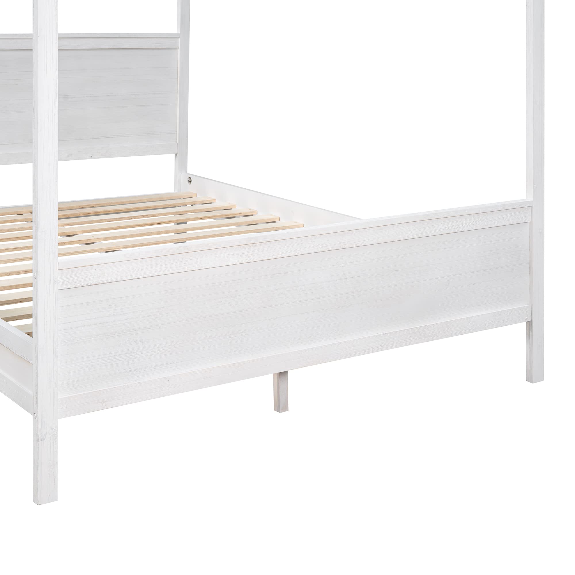 Queen Size Wood Canopy Bed Frame with 2 Nightstands - Modern Kids Bedroom Furniture Set for Girls, Boys & Teens - White Finish - Perfect for Bedroom Decor & Sleepovers