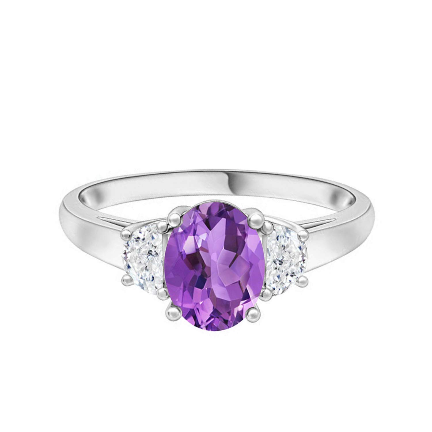 0.50 CTW Oval Amethyst Gemstone 925 Sterling Silver Solitaire Ring for Women - Elegant Jewelry for Engagement, Wedding & Everyday Wear