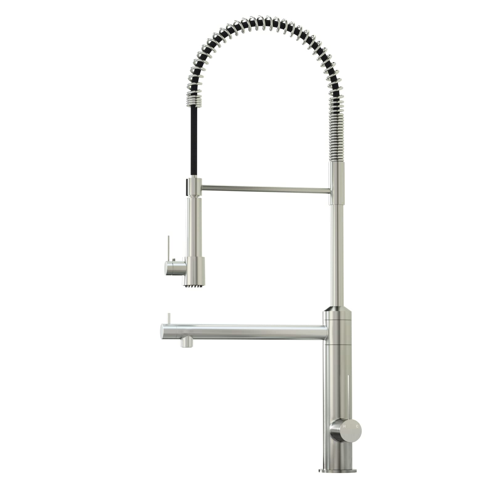 **CWM Commercial Kitchen Faucet with Pull Down Sprayer - 26.61 Inch Brushed Nickel Stainless Steel High Arc Sink Faucet with Pre-Rinse Sprayer for Restaurants, Home Kitchens & Bar Sinks**    *(Perfect for heavy-duty cooking, dishwashing, and food prep in commercial kitchens, home kitchens, and bar areas.)*