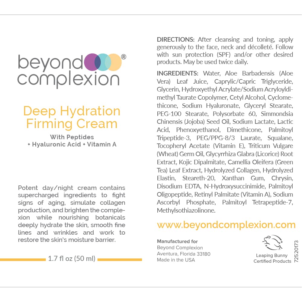 Deep Hydration Firming Face Cream with Peptides, Hyaluronic Acid & Vitamin A | Anti-Aging Moisturizer for Wrinkles & Dry Skin | Day & Night Use