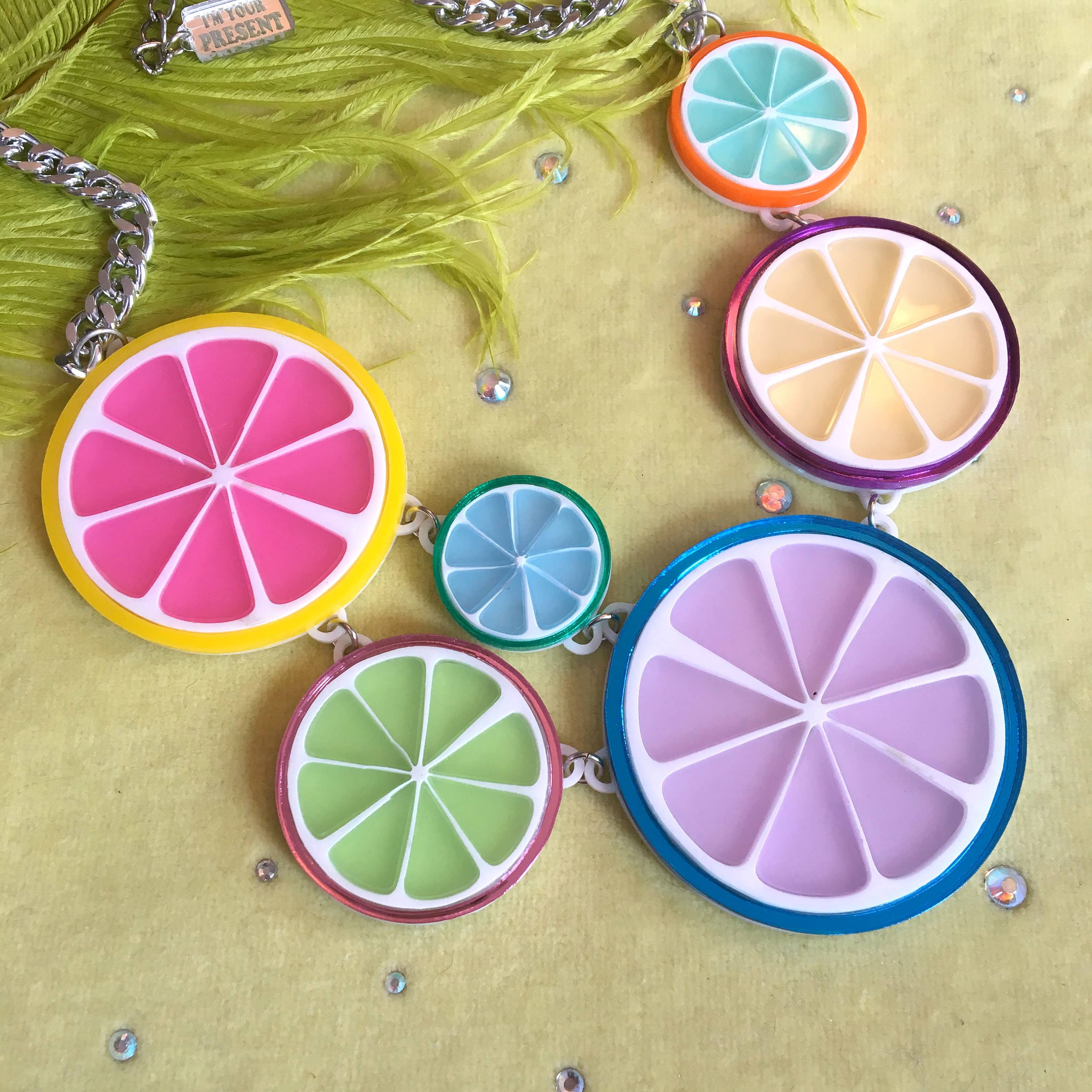 Colorful Candy Fruit Slice Acrylic Chunky Statement Necklace for Women - Perfect for Summer Outfits, Beach Vacations & Boho Fashion Accessories