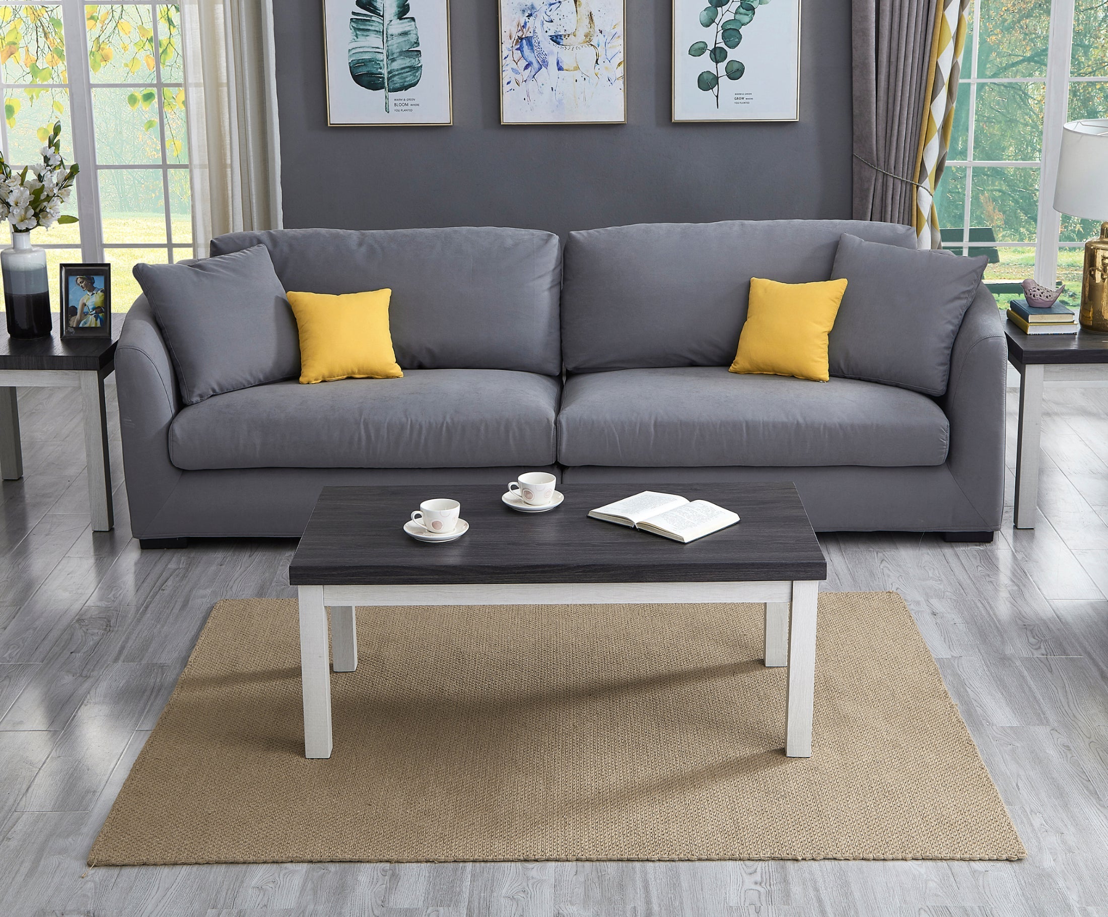 Ronan Two-Tone Wood 3-Piece Living Room Table Set - Coffee Table & End Tables - Modern Farmhouse Style for Living Room, Lounge & Family Room Decor