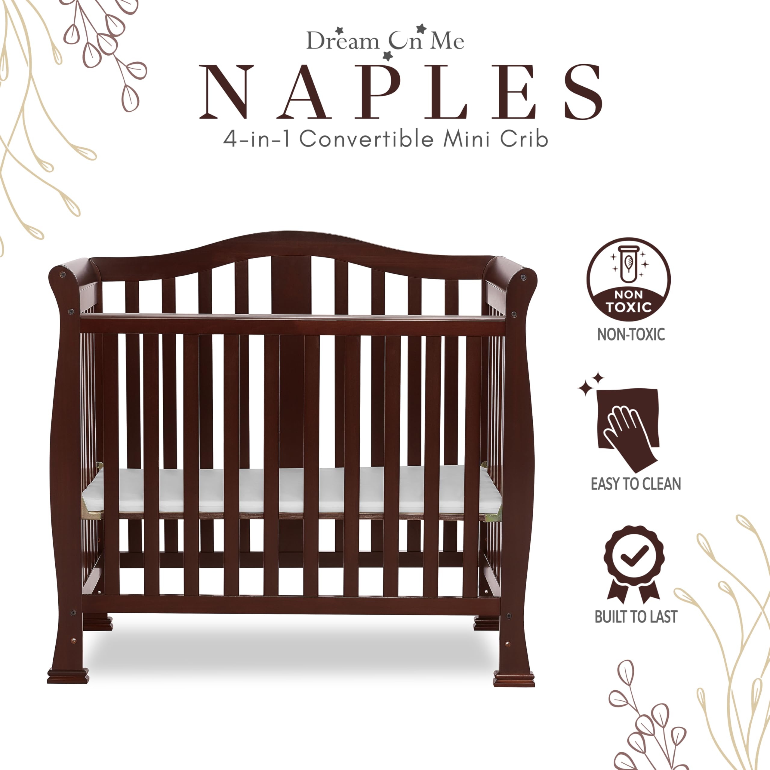Dream On Me Addison 4-in-1 Convertible Mini Crib - Espresso Finish | Greenguard Gold Certified | Non-Toxic New Zealand Pinewood | Includes 1