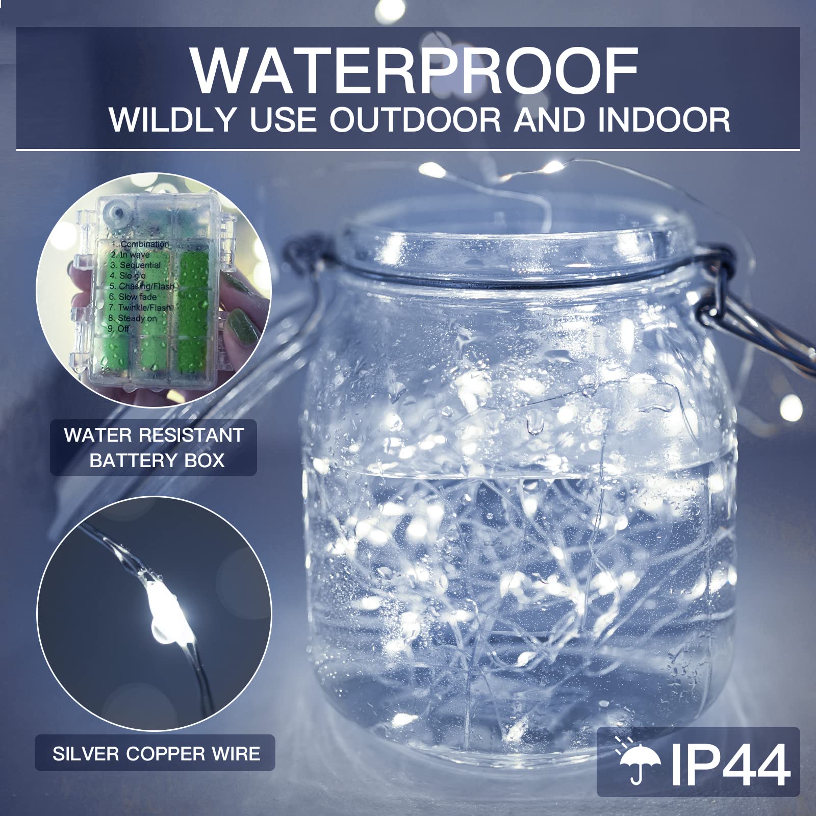200 LED Outdoor String Lights - 66ft Battery Operated Fairy Lights with Remote Control | Waterproof Twinkle Lights for Bedroom, Garden, Patio, Christmas Decor & Party | Perfect for Backyard, Wedding, Tapestry & Indoor Decoration