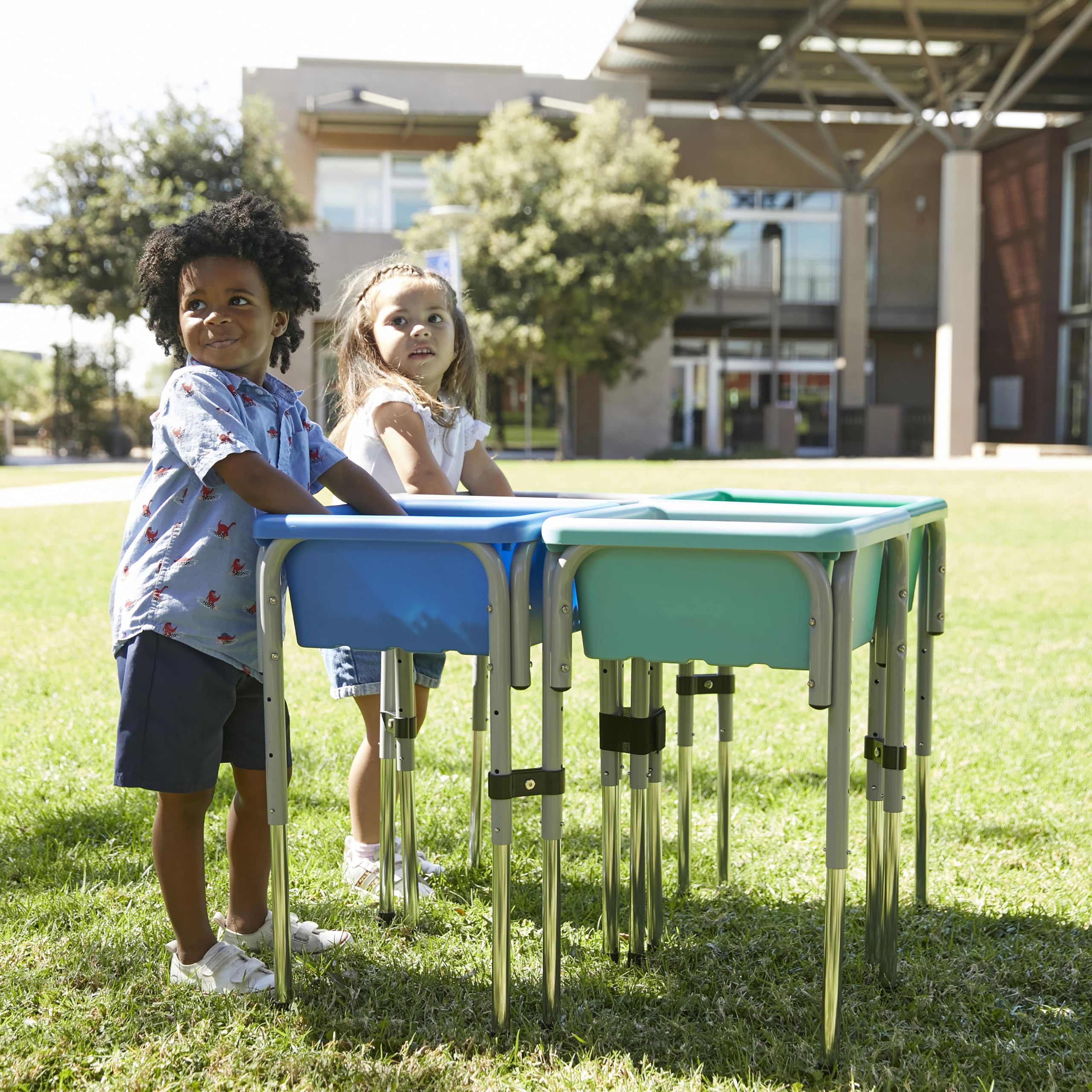ECR4Kids Adjustable 4-Station Sand and Water Play Table with Sensory Bins - Contemporary Design for Kids Indoor/Outdoor Sensory Play, Preschool Learning, and Toddler Activities