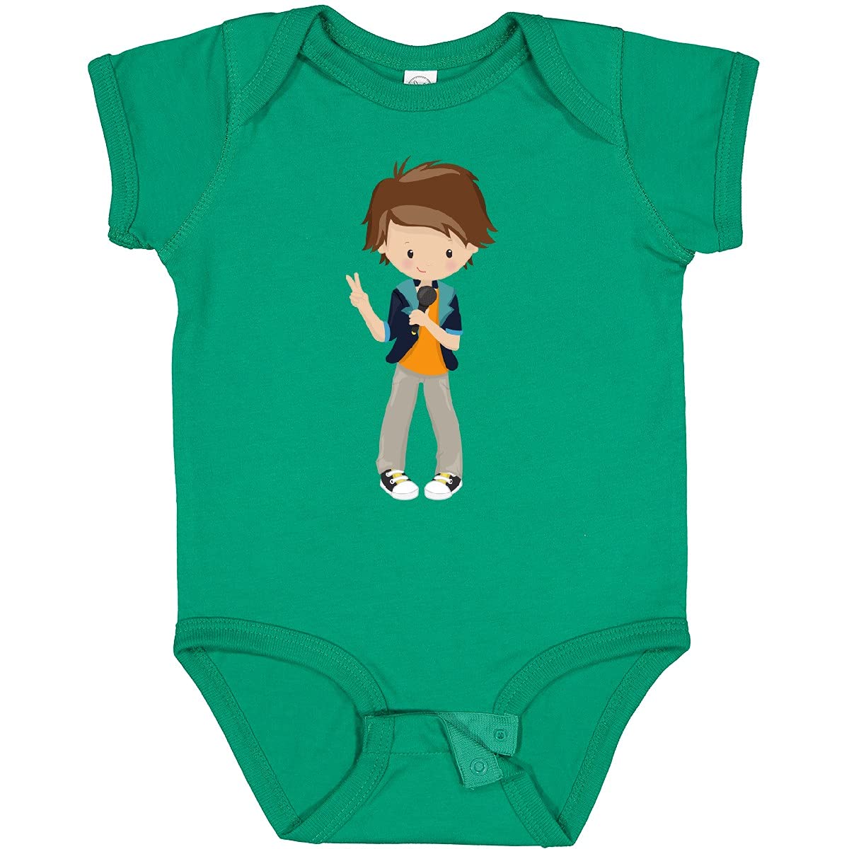 Inktastic Rock Boy Brown Hair Band Singer Microphone Baby Bodysuit - Cute Music-Themed Outfit for Infants & Toddlers - Perfect for Concerts, Birthday Parties & Rock Star Photo Shoots