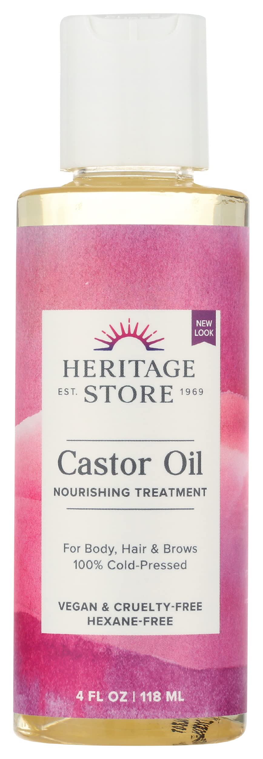 100% Pure Heritage Castor Oil for Hair Growth & Skin Care - Cold Pressed, Hexane-Free, Organic - Perfect for Eyelash & Eyebrow Growth, Moisturizing Dry Skin & Scalp