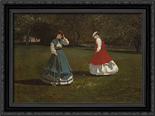 Winslow Homer Game of Croquet 24x18 Black Ornate Wood Framed Canvas Art - Vintage Wall Decor for Living Room, Office & Game Room
