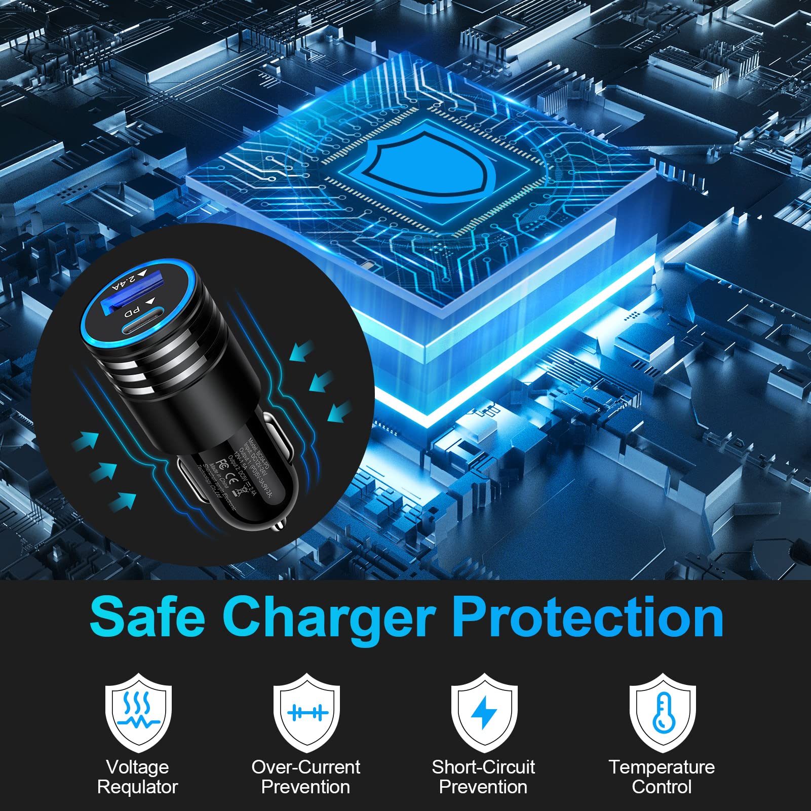 3-Pack 30W USB C Car Charger [PD 3.0 & QC 3.0] - Dual Port Fast Charging Adapter for iPhone 16/15/14/13/12/11 Pro Max/SE/XR/XS/X/8, Samsung Galaxy S24/S23/S22/S21/A13/A53 - Perfect for Road Trips & Daily Commute