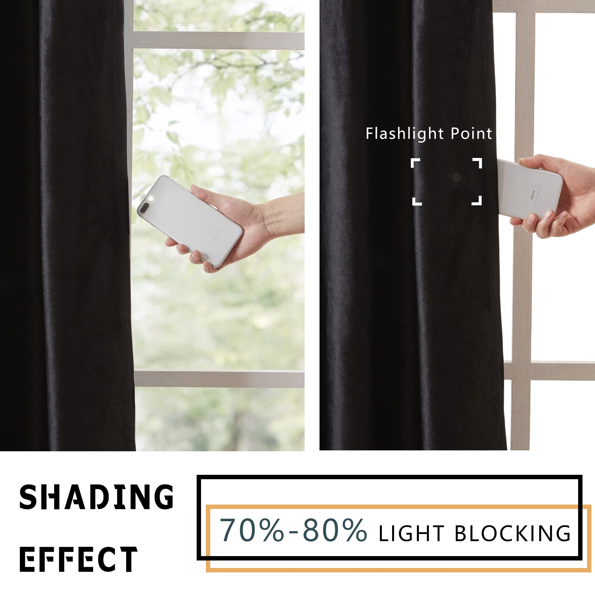 PRIMROSE 72 Inch Blackout Curtains for Living Room & Bedroom - Velvet Thermal Insulated Rod Pocket Drapes, Set of 2 Panels, Semi Room Darkening Window Treatment - Perfect for Home Theater, Nursery & Light-Sensitive Sleepers