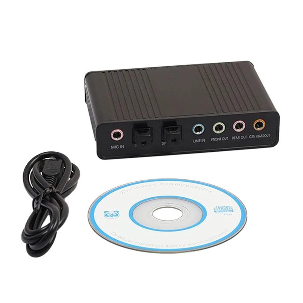 6-Channel USB 5.1 External Optical Sound Card for PC Laptop - Professional Digital Audio Adapter with S/PDIF Output (Black) - Perfect for Gaming, Home Theater & Music Production