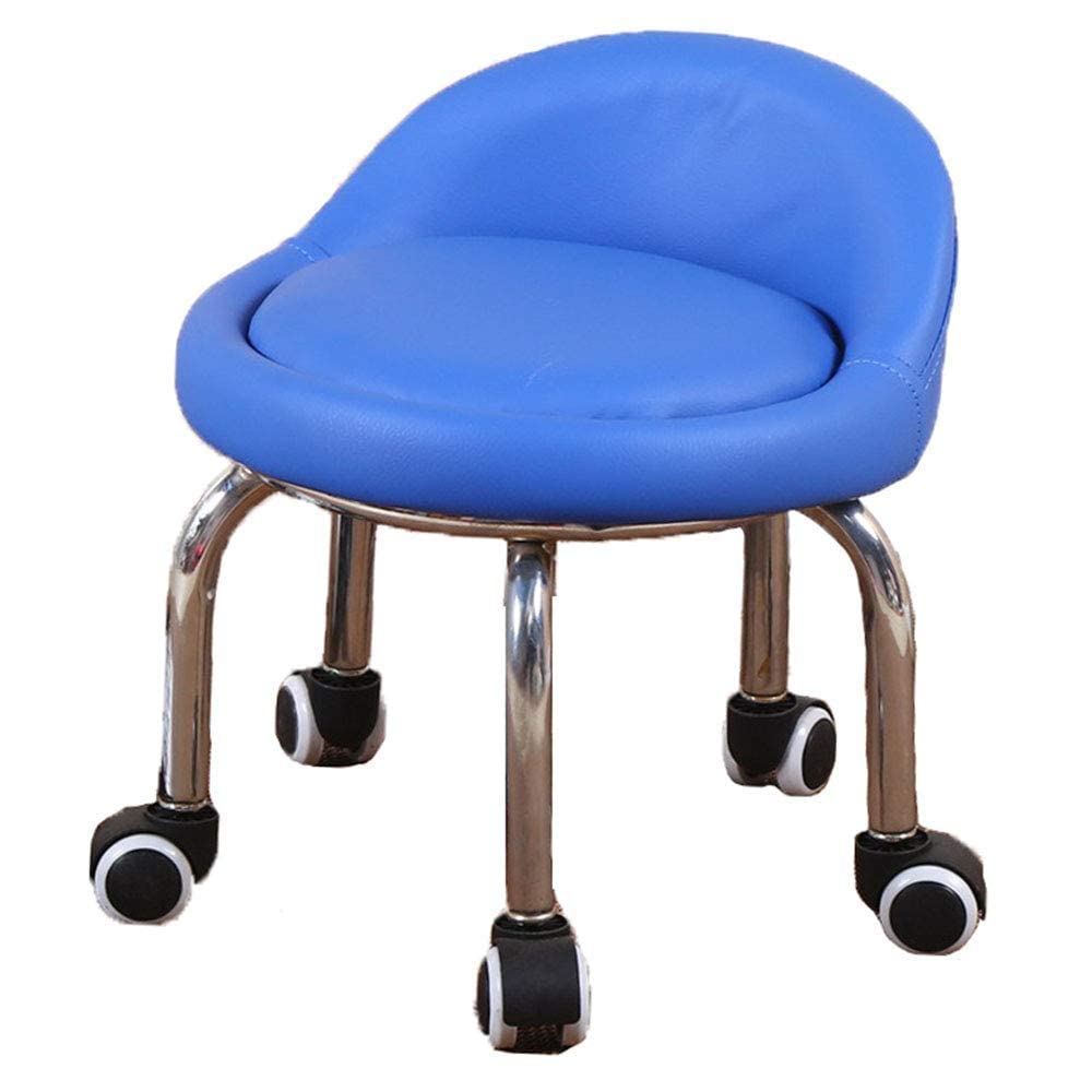 NMDCDH Kids Rolling Chair - Imitation Leather Royal Blue Round Stool with Casters, 32cm Height - Versatile Toddler Shoe Bench, Footstool & Living Room Decor for Home, Nursery, and Playroom
