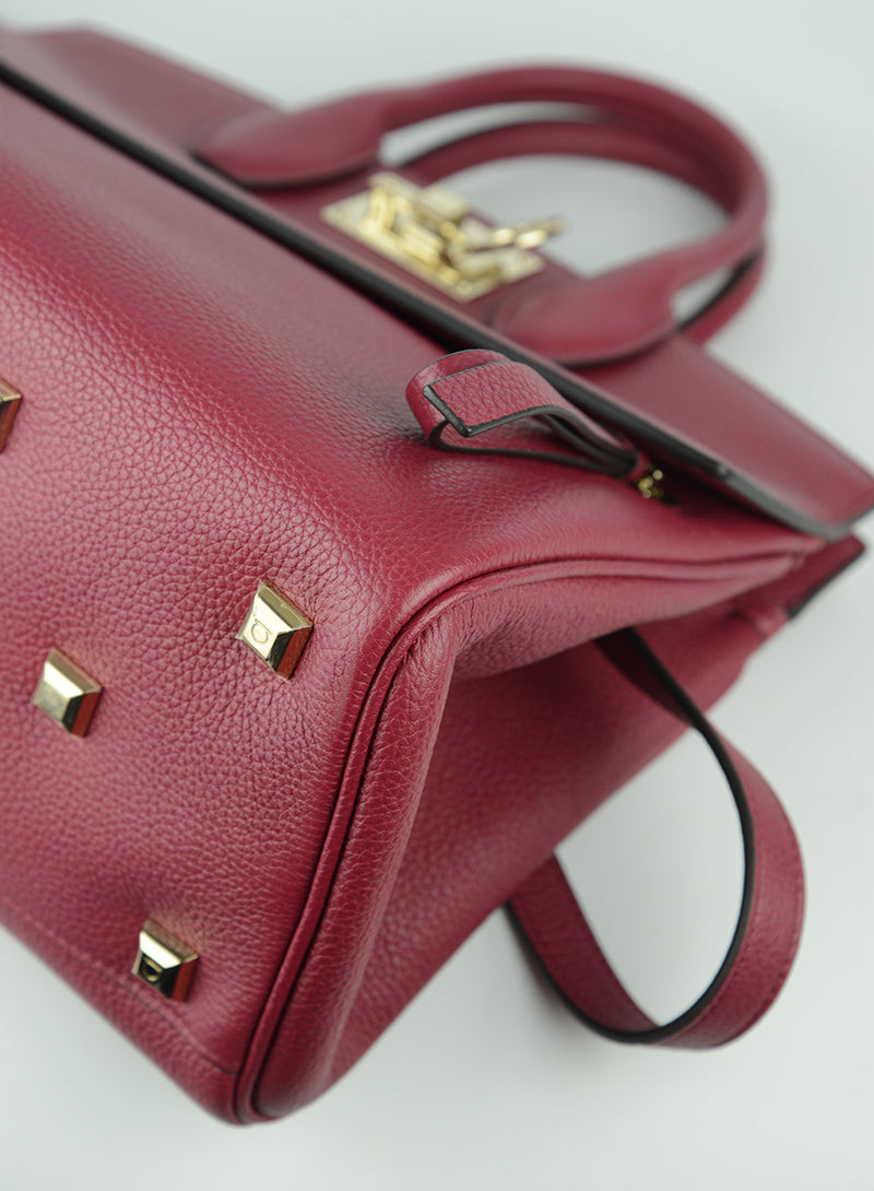 Ferragamo The Studio Bag in Cherry Red - Luxury Leather Handbag for Women, Perfect for Office, Parties & Everyday Use