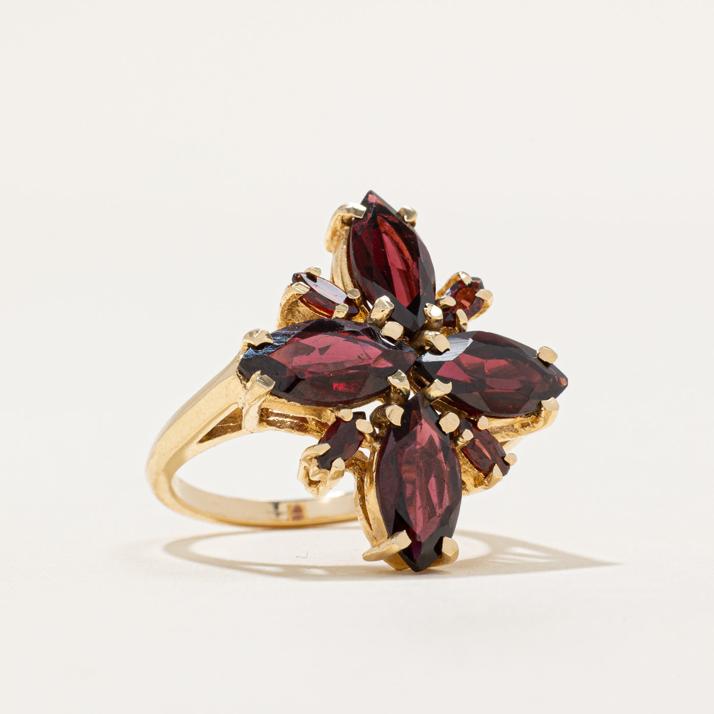Marquise Cut Garnet Cocktail Ring 4.28 Carat Total Weight Size 6.25 - Elegant Vintage Jewelry for Evening Parties, Weddings & Special Occasions