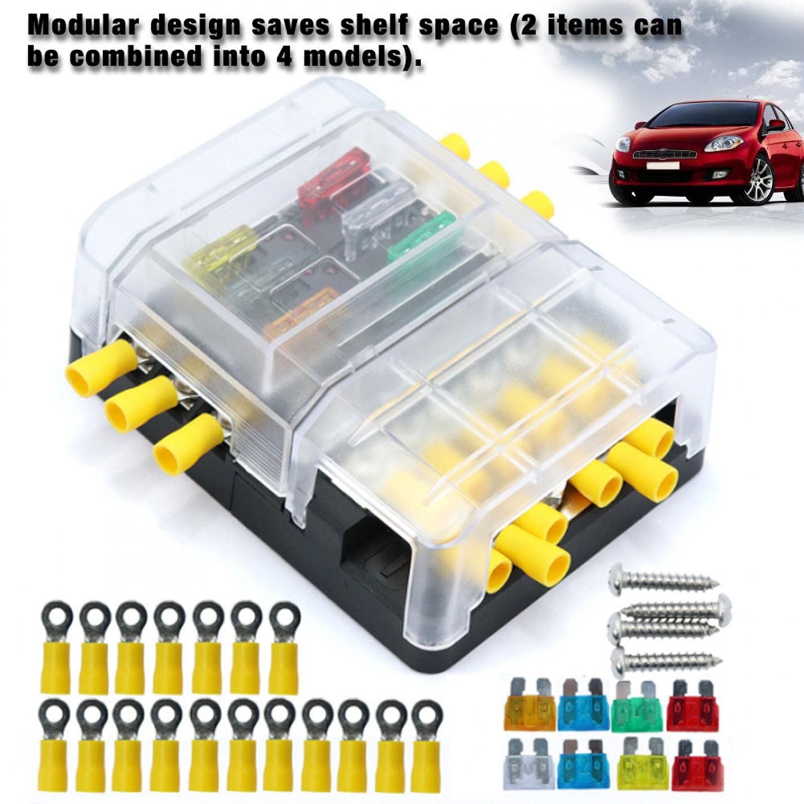 32V 100A Blade Fuse Box Holder with 12P Negative Bus Bar - Heavy Duty Automotive Fuse Block for Car, Boat, RV & Solar Power Systems - Waterproof & Easy Installation