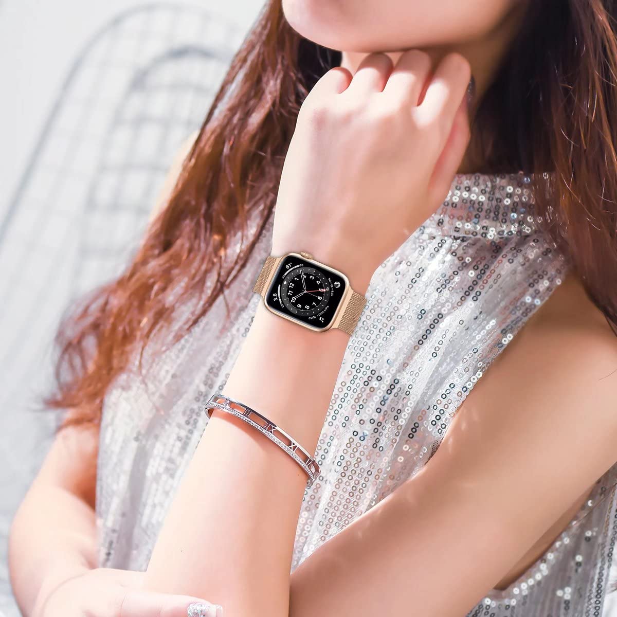 Stainless Steel Band for Apple Watch 38mm 40mm 41mm 42mm 44mm 45mm - Magnetic Adjustable Strap Compatible with iWatch Series 9/8/7/6/5/4/SE/3/2/1 - Includes Screen Protector Case - Perfect for Workouts, Office & Everyday Wear for Men & Women