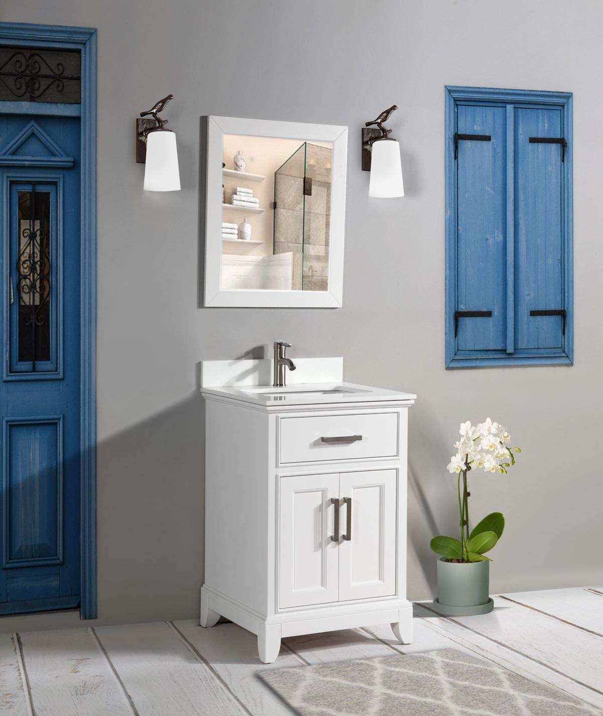 Vanity Art 30 Inch Modern Bathroom Vanity Set with Carrara Marble Top, Sink & Mirror - Soft Close Doors, Dovetailed Drawers, Brushed Nickel Handles (VA1030-W) | Perfect for Small Bathrooms, Powder Rooms & Master Bath Renovations