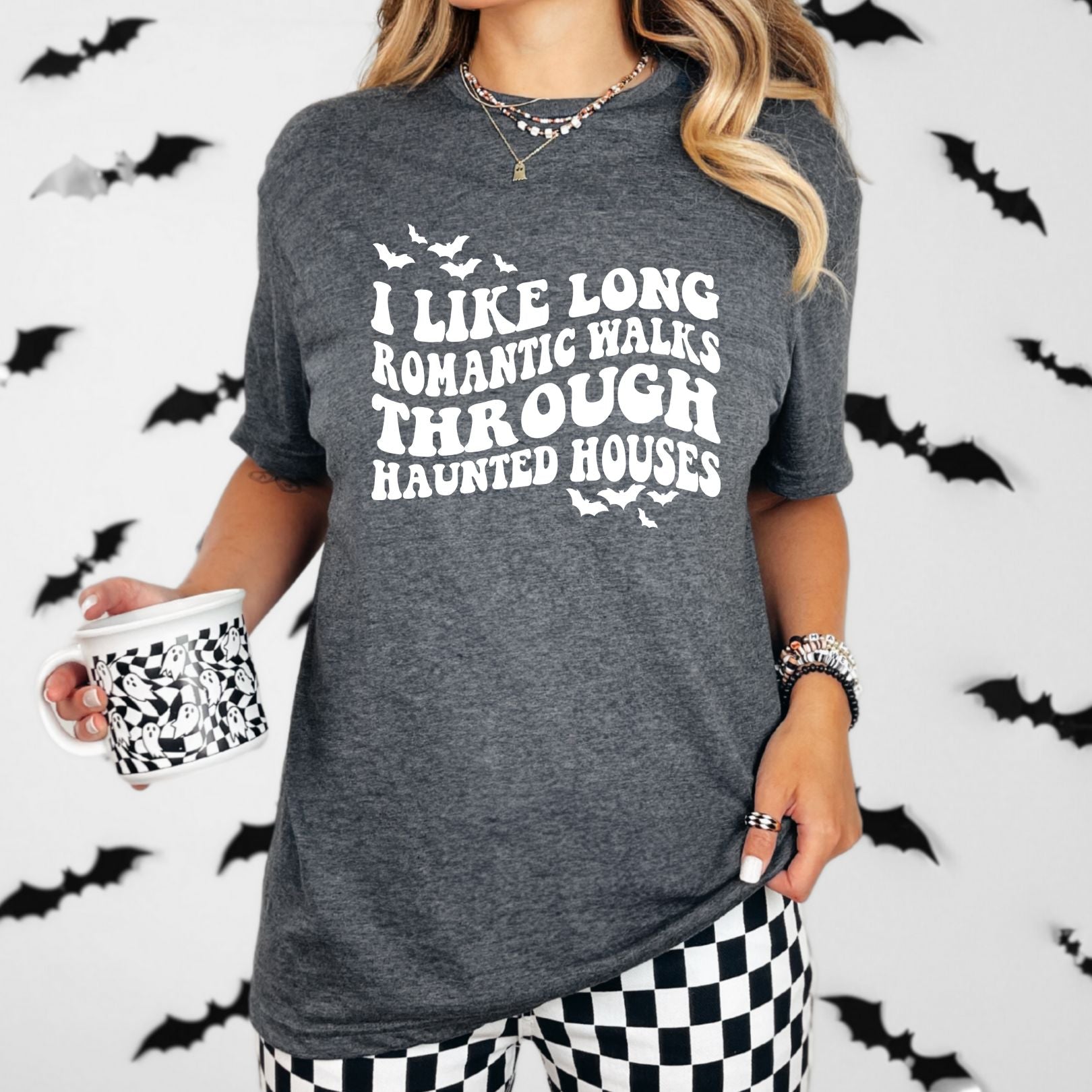 Long Haunted Walks Graphic Tee - Spooky Halloween T-Shirt for Men & Women | Trendy Horror Design for Casual Wear & Costume Parties