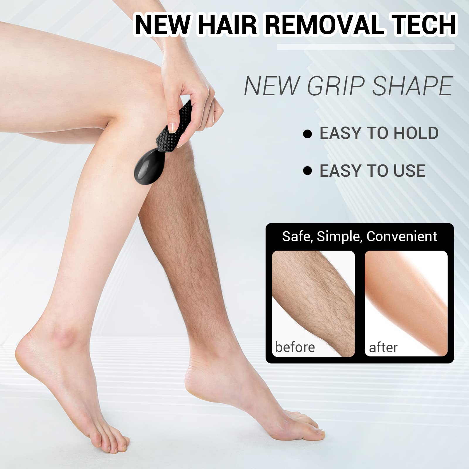 Crystal Hair Remover for Women & Men - Nano Hair Eraser Epilator for Body, Legs, Arms, Back - Easy Grip Design - Black | Painless Hair Removal at Home, Salon & Travel
