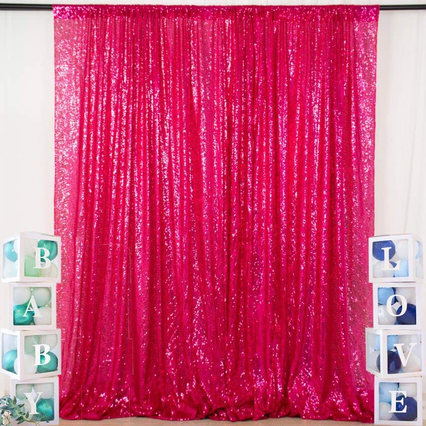 ShinyBeauty 6FTX6FT Fuchsia Sequin Backdrop Curtain - Sparkling Sequence Fabric Photography Background for Wedding, Party, Baby Shower & Studio Photo Booth - Perfect for Reception Decorations & Event Supplies