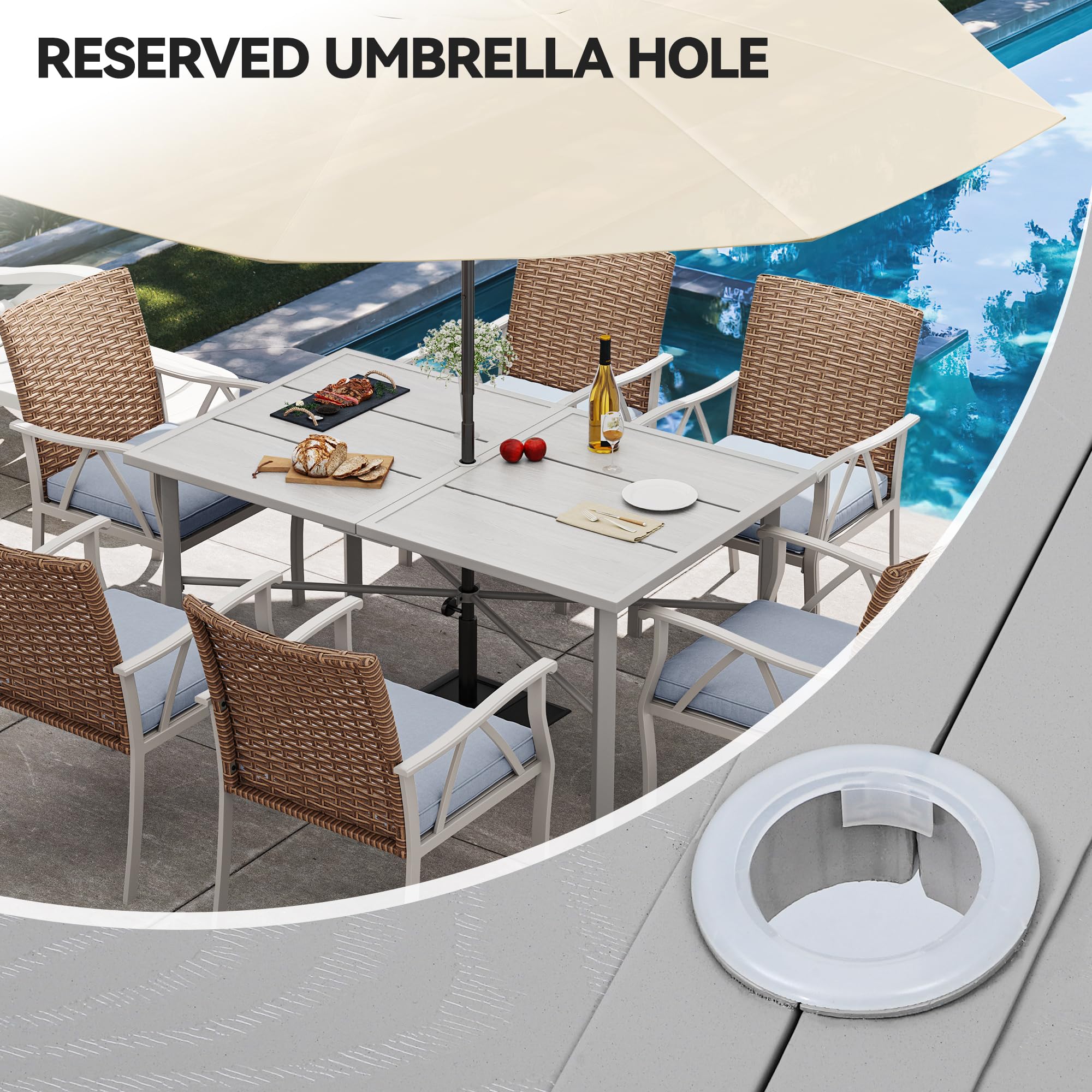 YITAHOME 59 Inch Rectangular Outdoor Patio Dining Table for 6 Person - Weather-Resistant Gray Iron Frame with 2 Inch Umbrella Hole - Perfect for Backyard, Garden, Lawn, and Poolside Dining