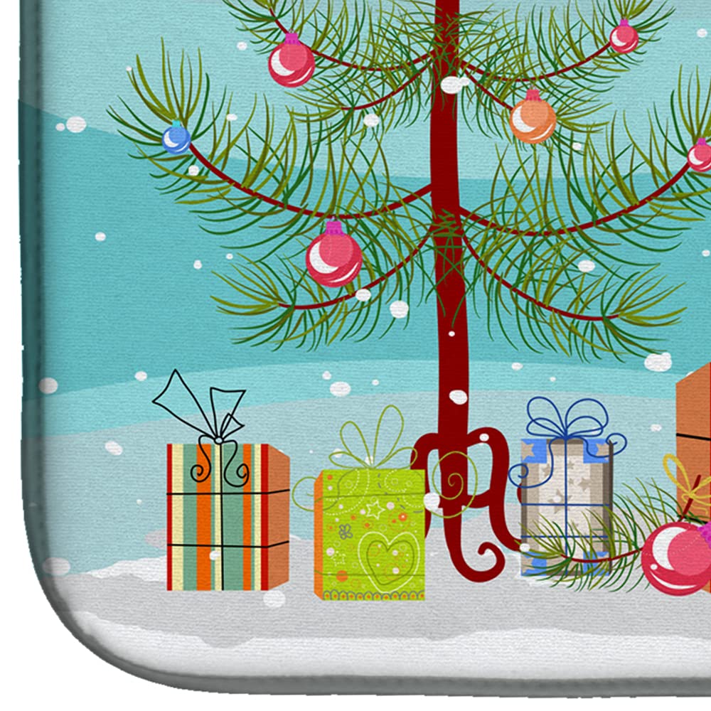 Bichon Frise Christmas Dish Drying Mat - Absorbent Kitchen Counter Mat for Holiday Decor