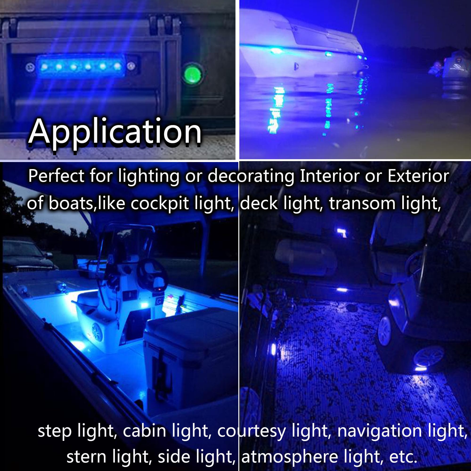 12V Blue Waterproof Marine Boat Lights - 10Pcs LED Navigation Lights for Deck, Transom, Cockpit, Bow & Stern - Perfect for Kayaks, Yachts, Fishing Boats, Pontoons & Sailboats - Ideal for Night Fishing, Cruising & Water Safety