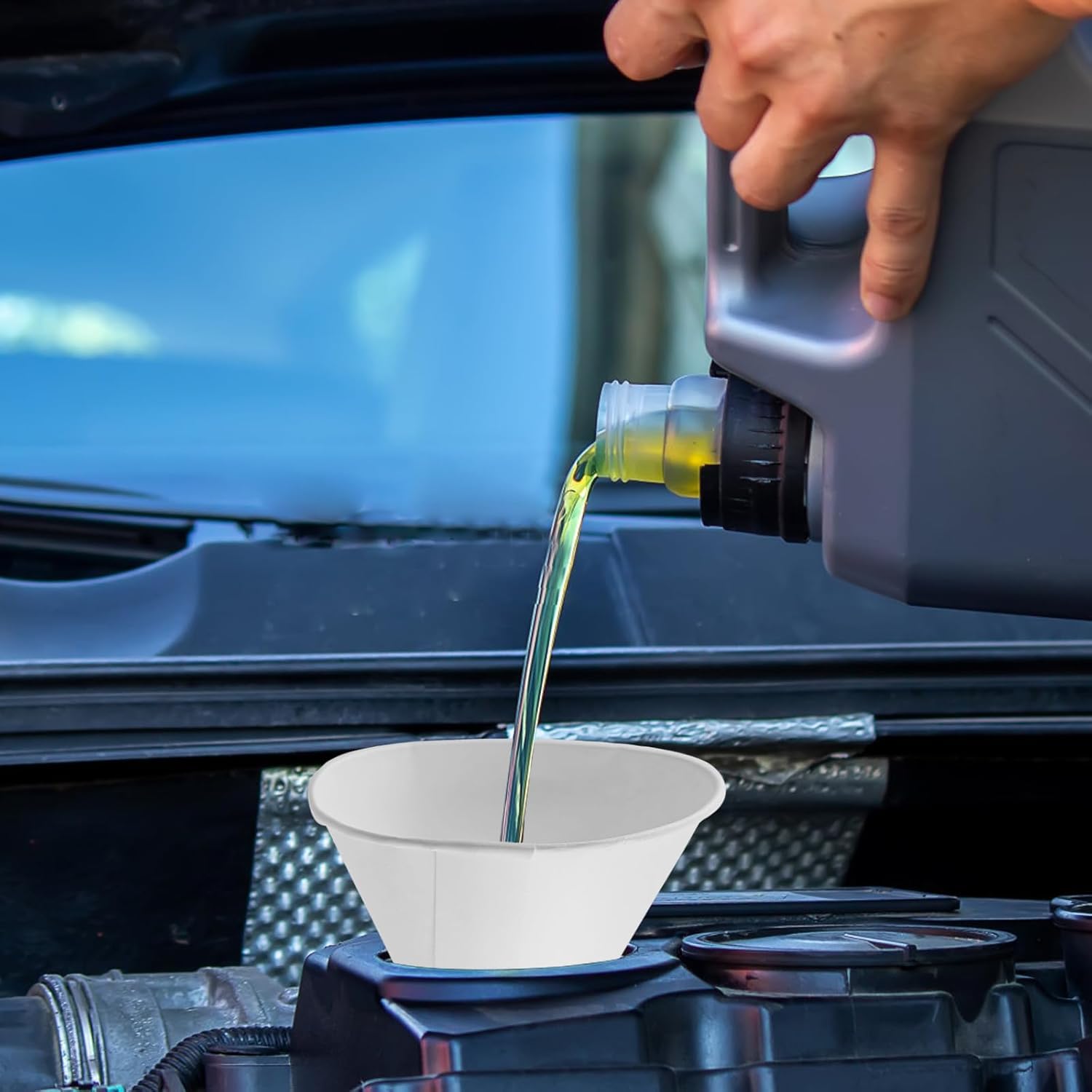 50 Pack Disposable Paper Oil Funnels 4.5oz - Foldable Motor Oil Funnel for Automotive, Engine & Liquids - Leak-Proof Flat Pack Design for Easy Storage & DIY Oil Changes
