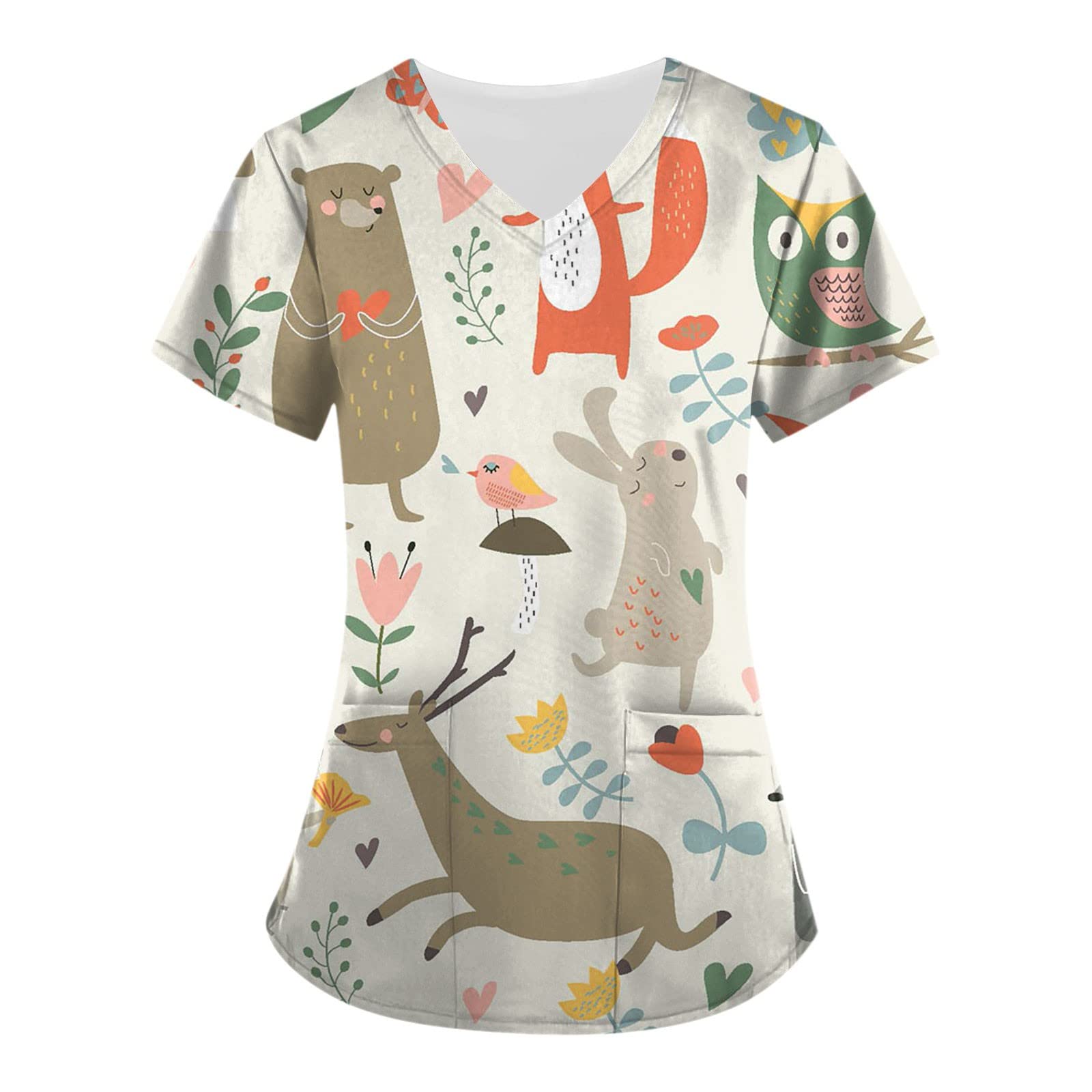 Stylish Printed Women's Summer Scrub Tops - Stretchy Plus Size Work Uniform with Pockets & Short Sleeves | Trendy Blouse for Nurses, Medical Professionals & Healthcare Workers