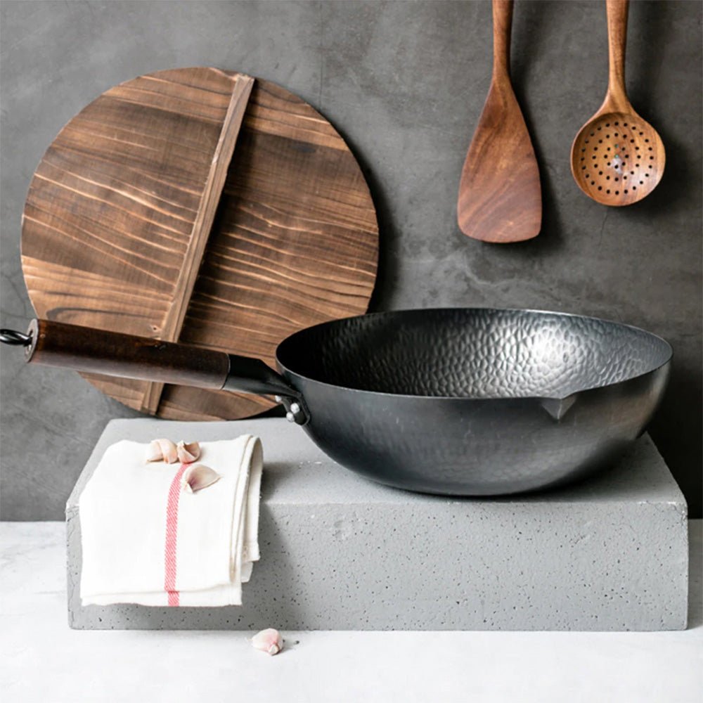 Premium Bjorn Cast Iron Deep Wok with Lid - 14 Inch Heavy Duty Carbon Steel Stir Fry Pan for Gas, Electric & Induction Cooktops - Perfect for Asian Cooking, Stir Frying, Deep Frying & Sautéing