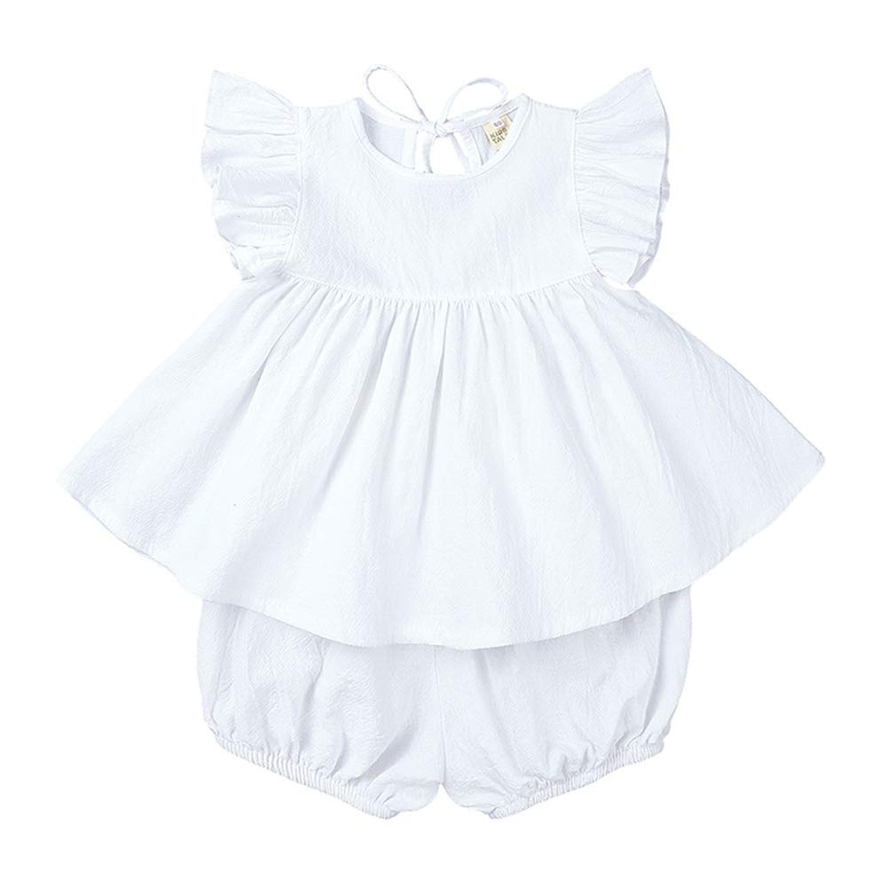 Baby Girls Short Sleeve Cotton Linen Shirt Dress with Bloomer Shorts - Cute Summer Outfit for Playdates & Family Photos