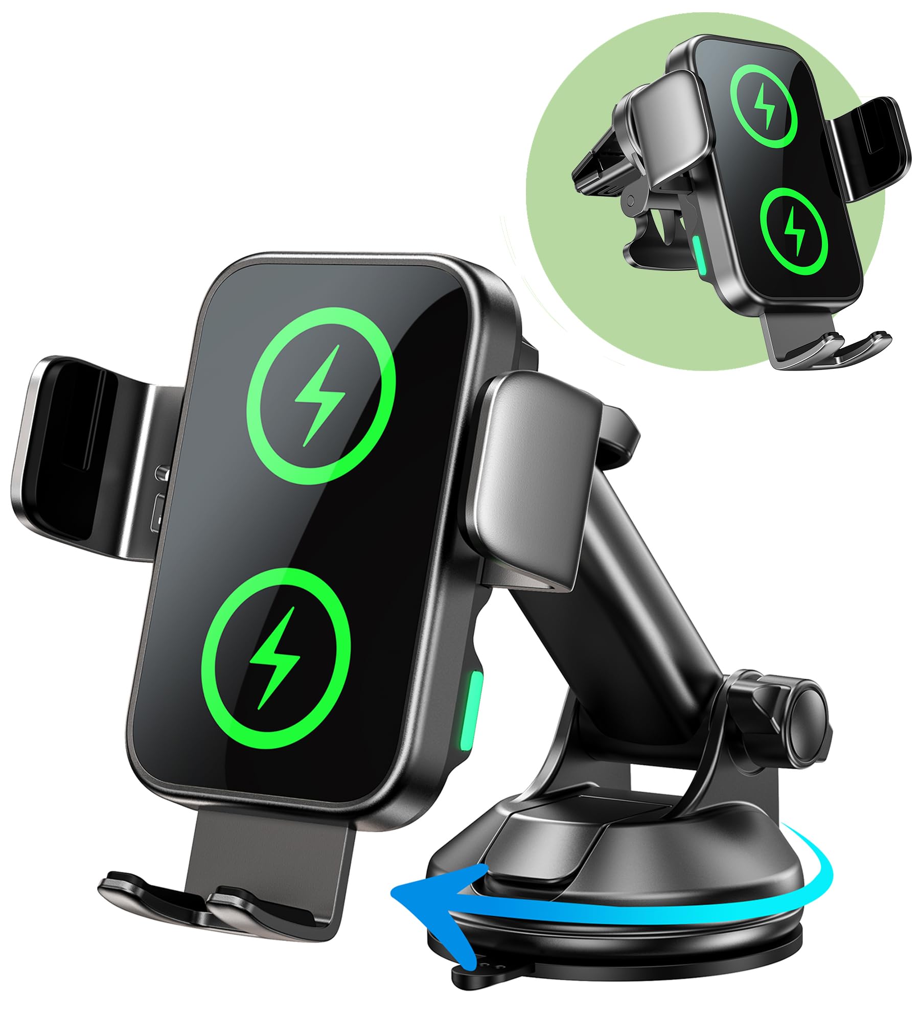 15W Dual Coil Wireless Car Charger Phone Mount - Auto Clamping & Secure Grip for iPhone 15/14/13/12, Samsung Galaxy S24/S23/S22/S21 - Dashboard/Vent/Windshield Mount - Perfect for Commuting, Road Trips & GPS Navigation