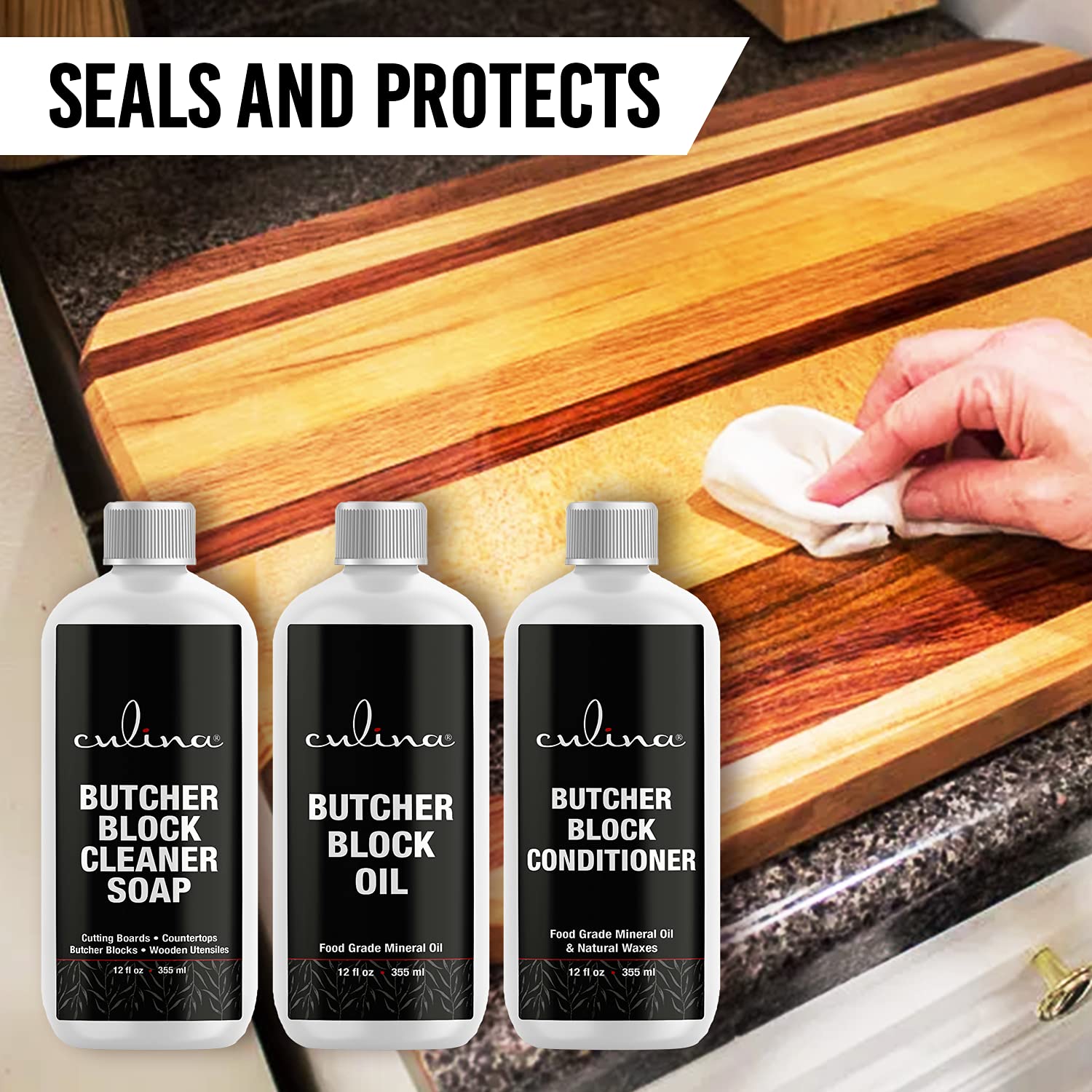 Premium Food Grade Mineral Oil & Wax Conditioner Set for Cutting Boards, Countertops, Butcher Blocks - USDA Approved, Non-Toxic, Made in USA | Wood Care & Maintenance for Kitchen, Dining, Food Prep Surfaces