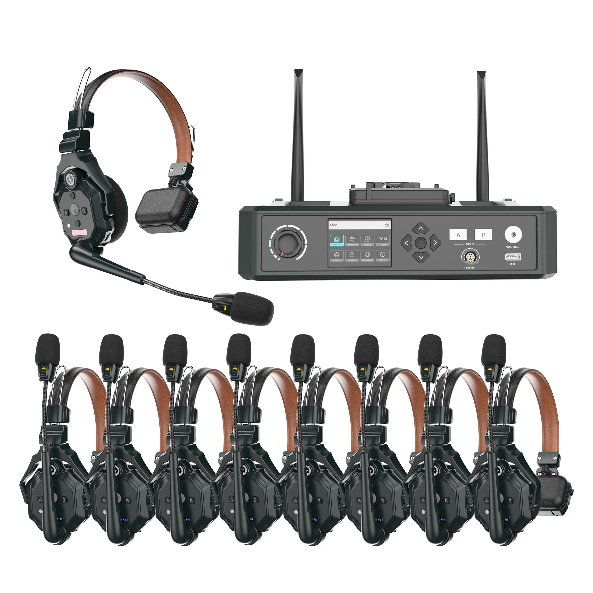 Solidcom C1 Pro HUB8S Wireless Intercom System with 9 Noise Cancelling Headsets - Long Range Clear Communication for Construction, Warehouse & Event Teams (Special Order)