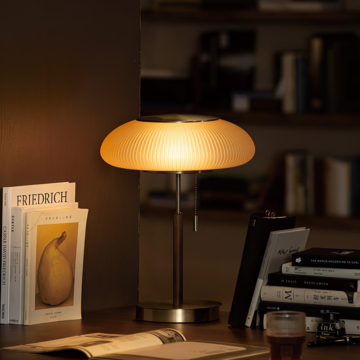 Premium Matsutake Mushroom LED Table Lamp - Natural Wood Base, Warm White Light for Bedroom, Living Room, Office Decor