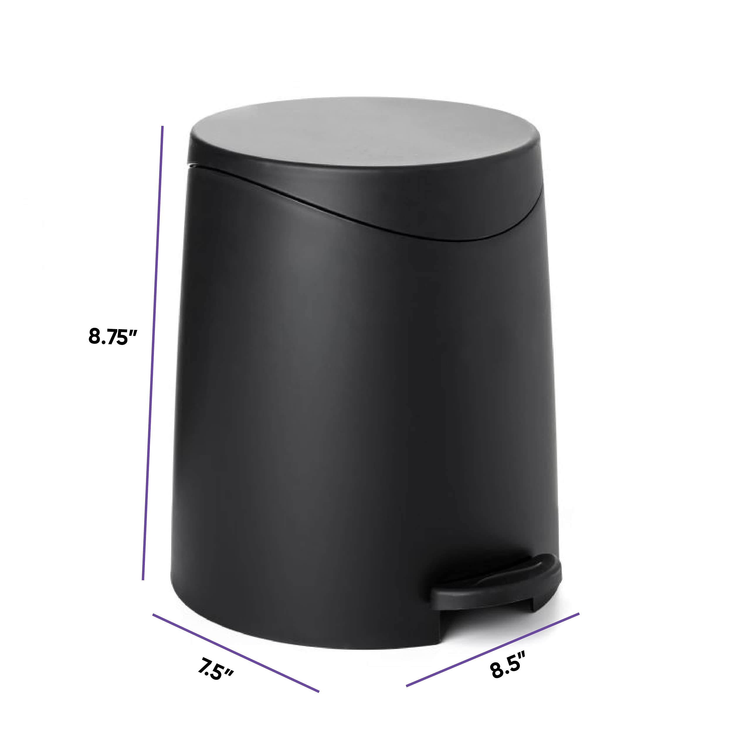 Premium Small Black Trash Can for Bathroom, Office & Kitchen - Odor Control & Space Saving Waste Bin for Home & Commercial Use