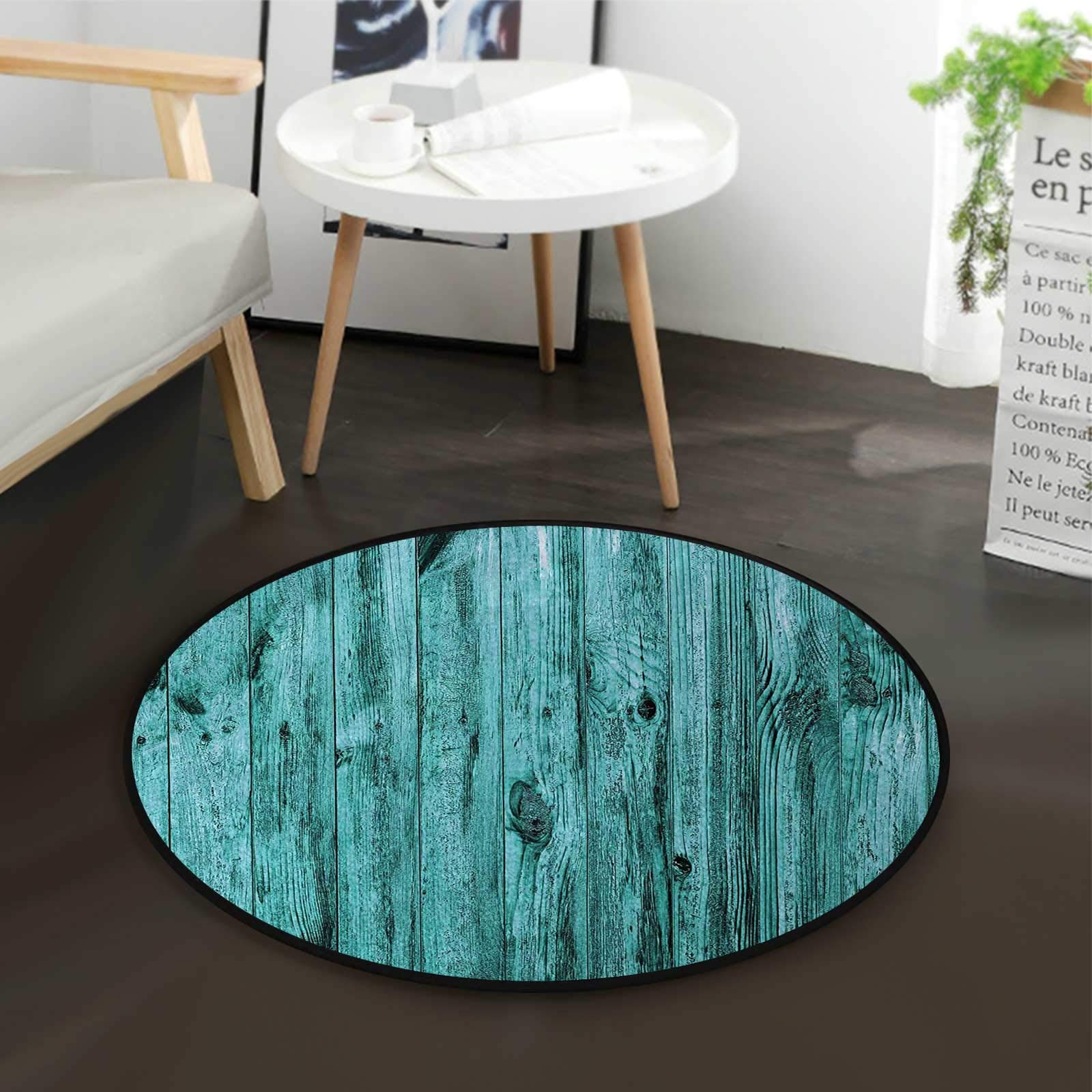Turquoise Blue Round Area Rug 3 ft Diameter - Soft Floor Mat for Computer Desk, Gaming Chair, Living Room, Bedroom & Office Decor