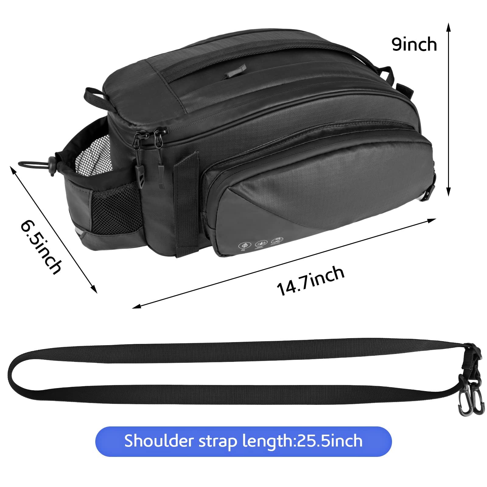 QYCHHJ 12L Waterproof Bike Rack Bag - Reflective Rear Bicycle Saddle Pannier with Shoulder Strap | Commuter Bike Luggage & Storage Accessories for Cycling, Camping & Outdoor Adventures