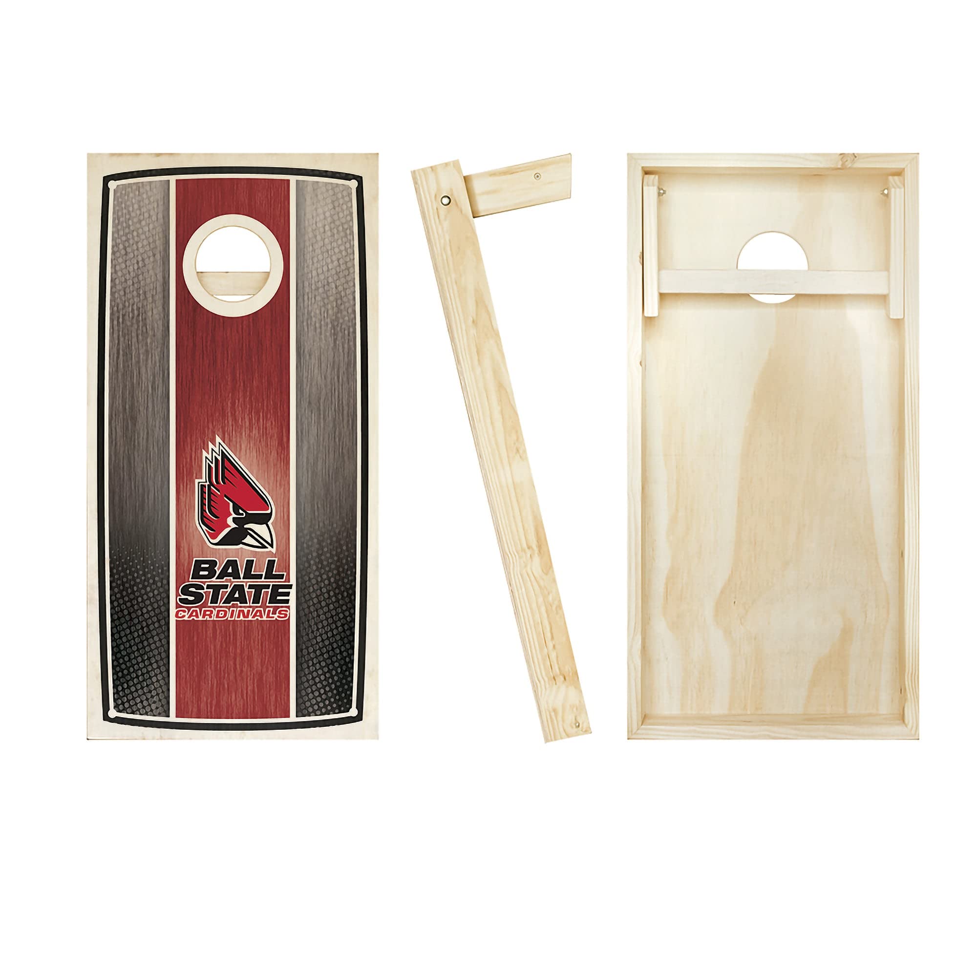 Premium Ball State Stained Striped Cornhole Boards Set - 2 Regulation-Sized Boards & 8 Custom Team Logo Bags - Perfect for Tailgates, Backyard BBQs, and College Game Day Parties