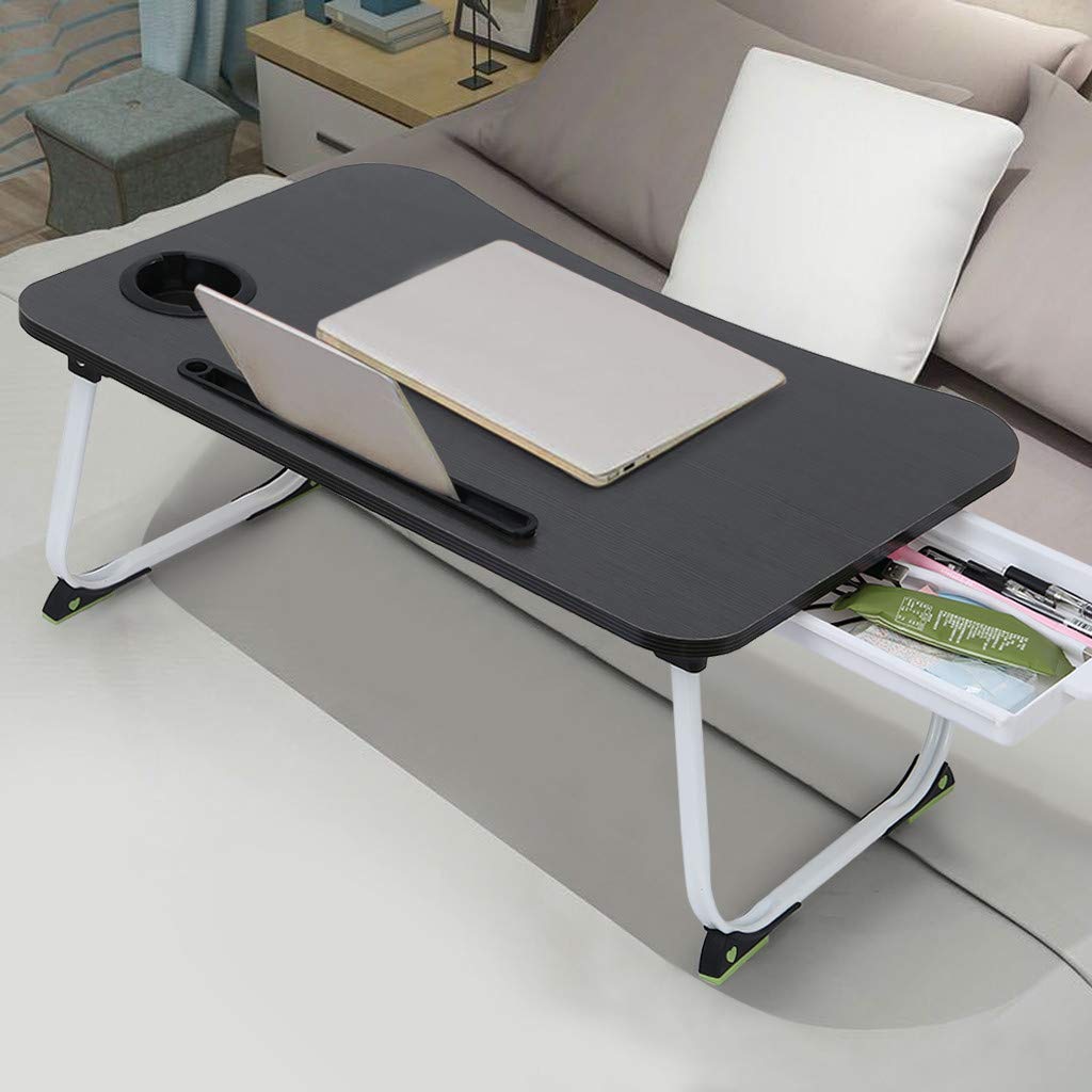 Foldable Lap Desk with Cup Holder & iPad Stand - Portable Laptop Tray for Bed, Sofa & Floor Use - Lightweight Computer Desk for Notebook, MacBook, Tablet - Perfect for Working, Studying & Watching Movies in Bed (Black)