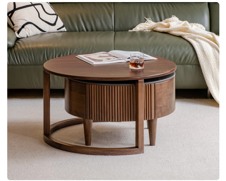 Premium Black Walnut & Ash Solid Wood Combination Rock Plate Coffee Table - Modern Living Room Furniture for Home Decor & Relaxation