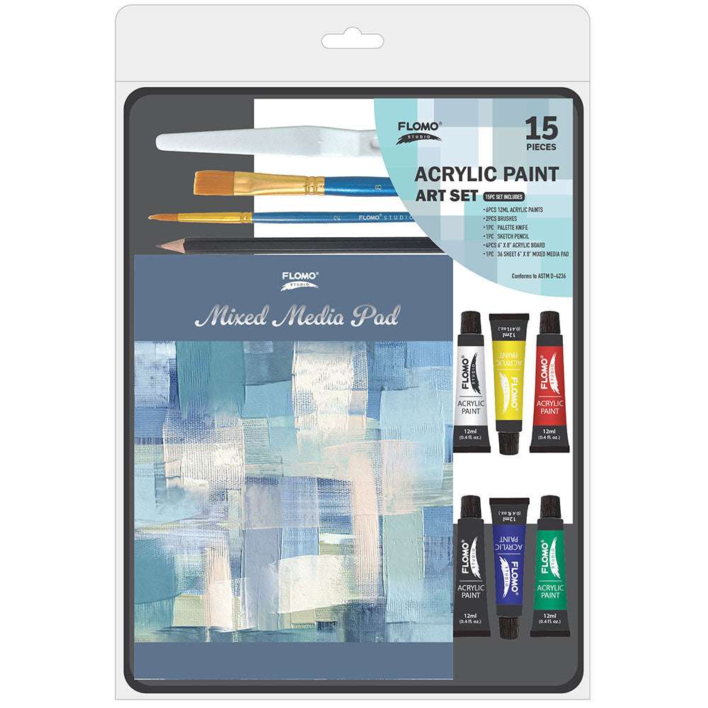 15-Piece Acrylic Paint Set for Artists - Professional Painting Kit with Brushes & Canvas for Beginners & Adults - Perfect for Canvas Painting, DIY Crafts & Home Decor