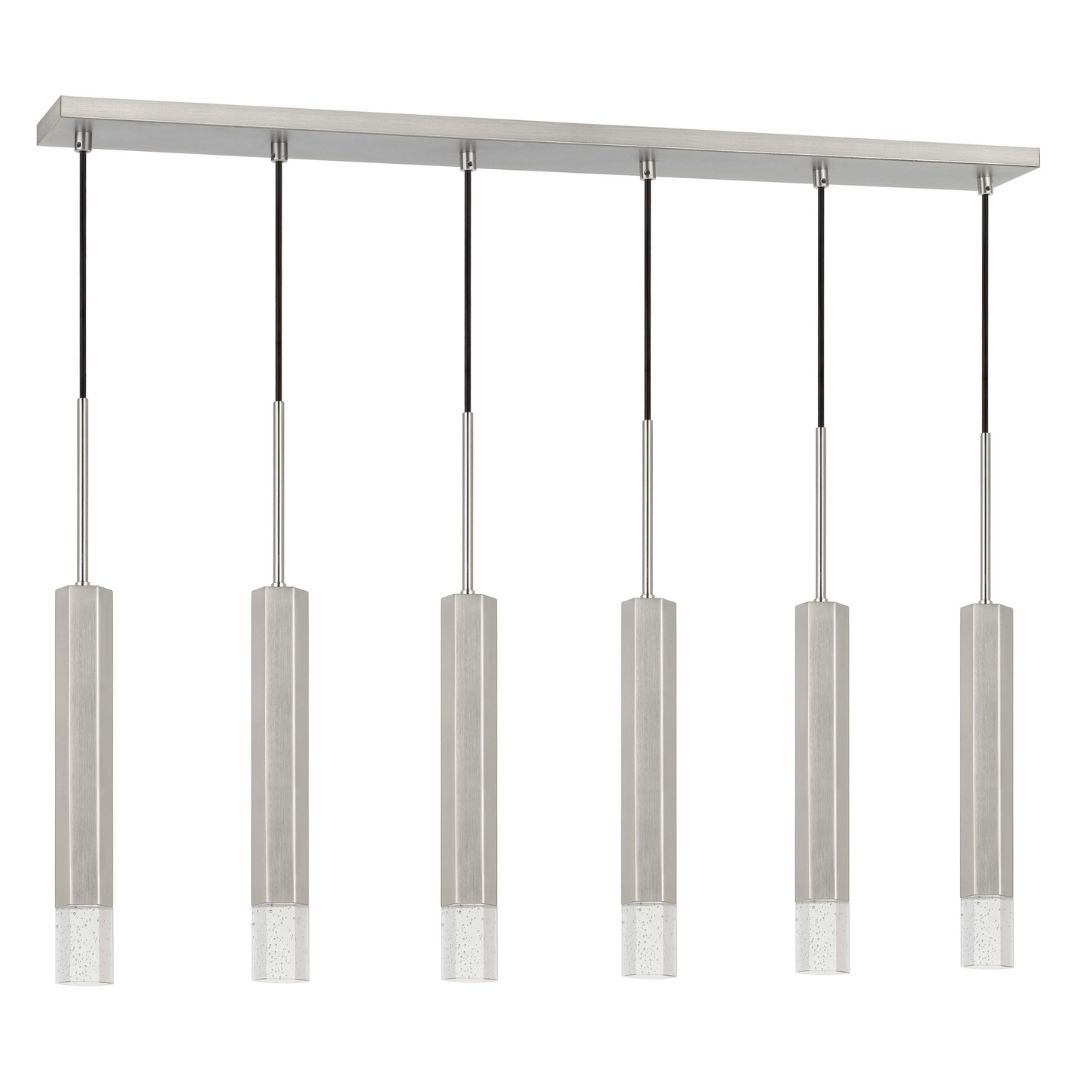 Cal Lighting Troy 6-Light Dimmable LED Hexagon Pendant with Glass Diffuser - Modern Aluminum Cast Chandelier for Dining Room, Kitchen Island & Living Room Lighting
