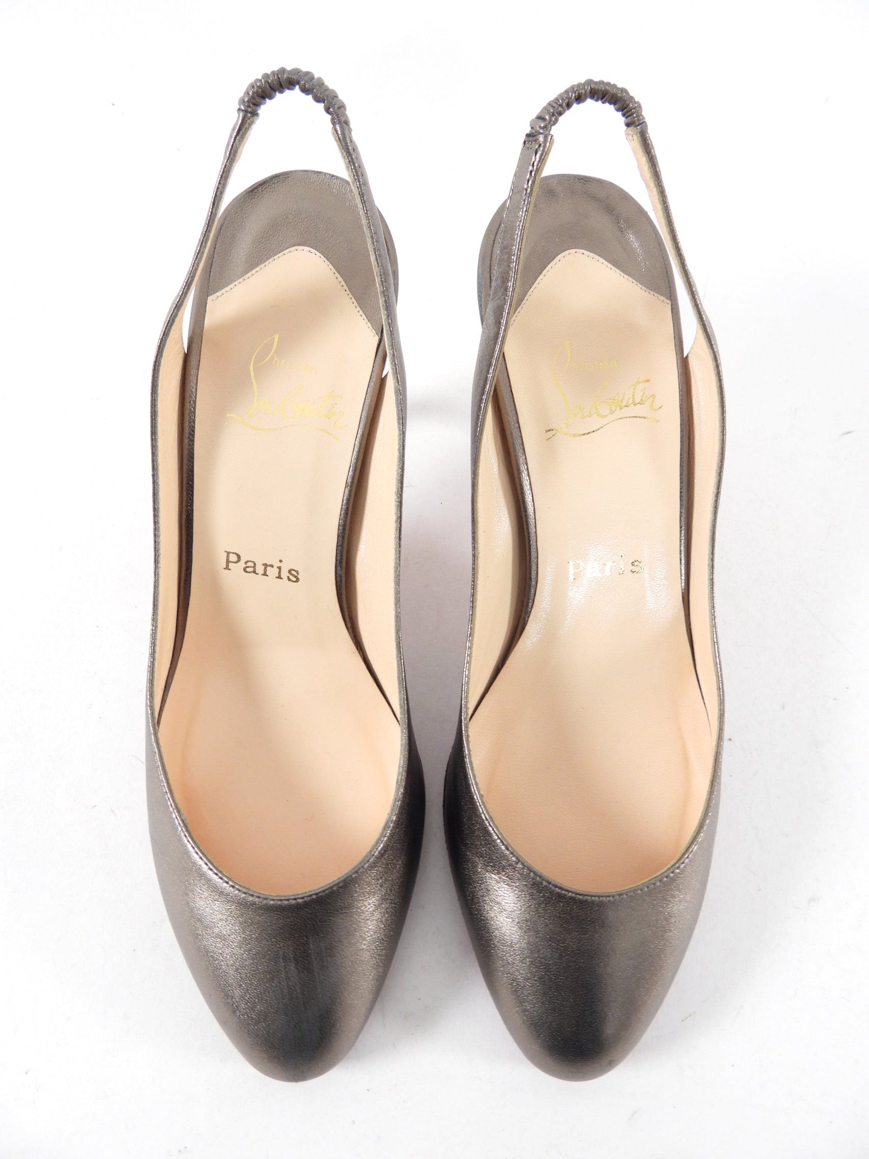 Christian Louboutin Pewter Leather Slingback Heels Size 41 - Luxury Women's High Heel Pumps for Parties, Weddings & Evening Events