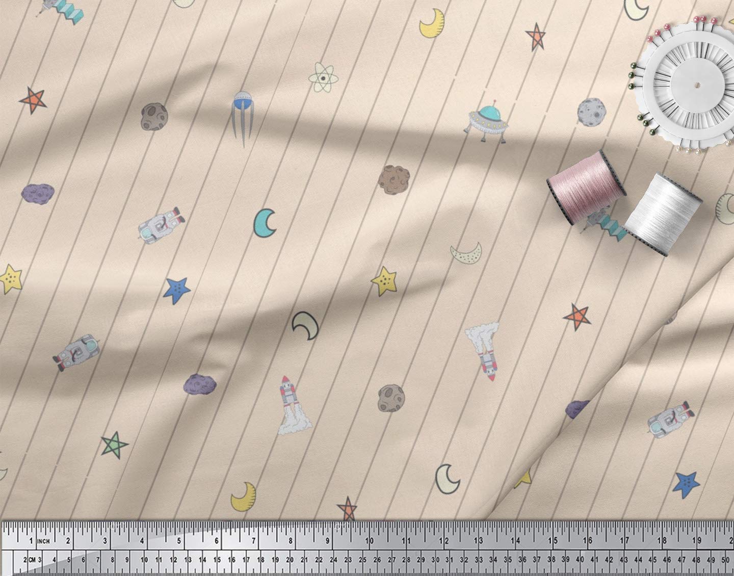 Soimoi Moss Georgette White Fabric by The Yard - 42 Inch Wide Stars & Moon Galaxy Print Fabric for Dresses, Scarves, DIY Crafts - Lightweight Flowy Material for Cosplay, Home Decor, Sewing Projects