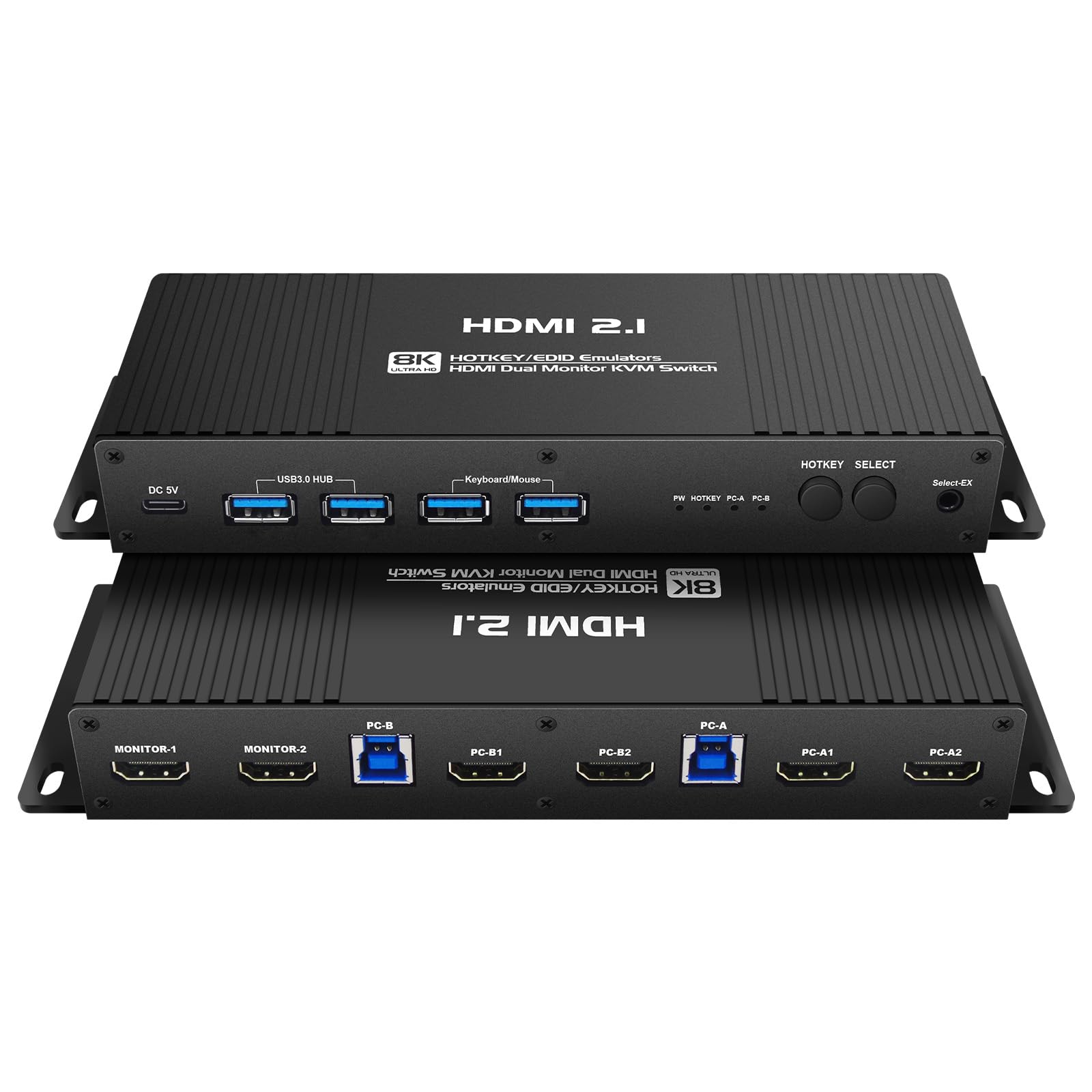 HDMI KVM Switch for 2 Monitors & 2 Computers - 4K 144Hz EDID Emulator with Hotkey Switching, Dual Monitor Support for Extended Display - Perfect for Gaming, Office & Multi-Task Setup