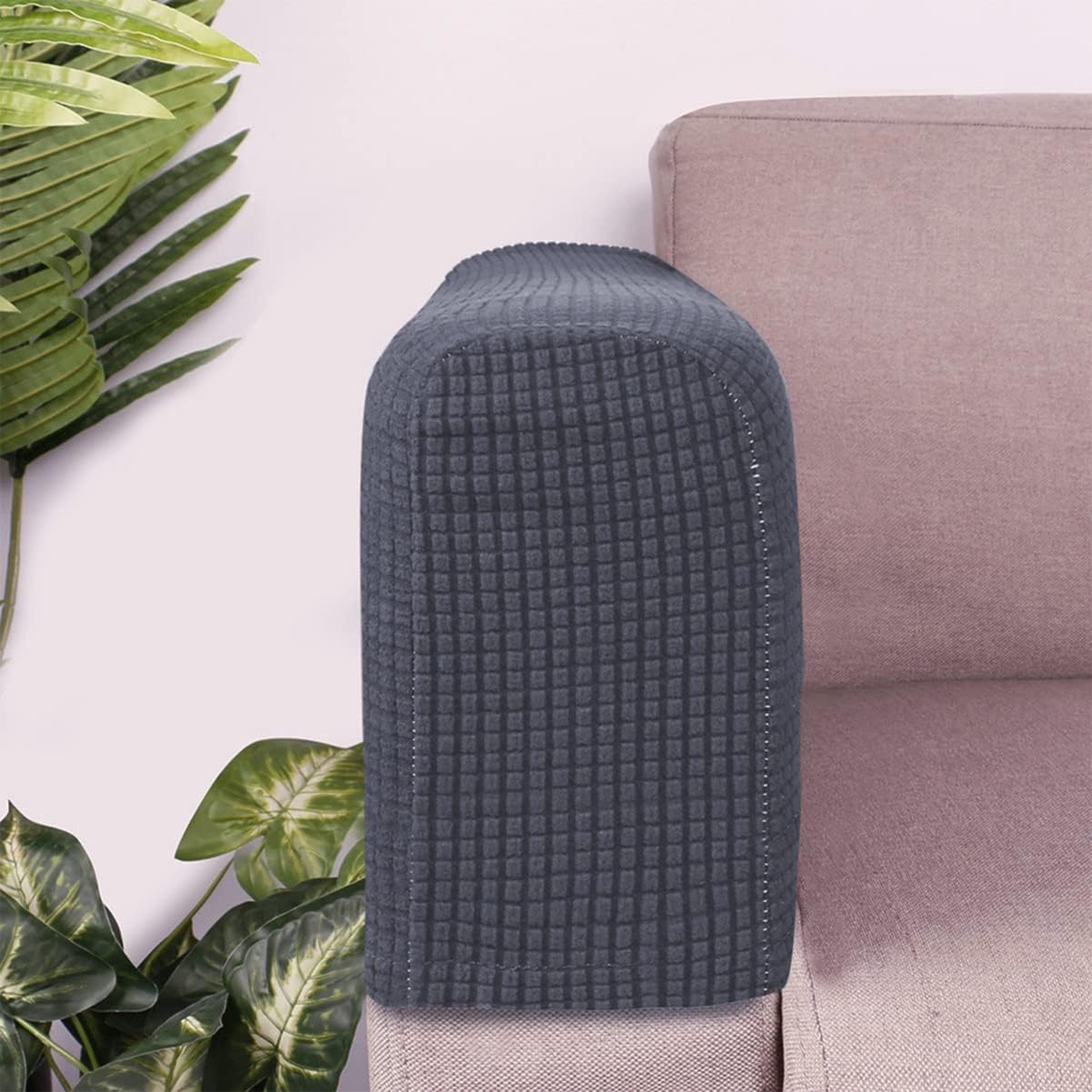 RCFINE 2-Pack Anti-Slip Stretch Sofa Arm Covers - Elastic Armchair Slipcover Protector for Home, Office, Recliner, Loveseat (Dark Grey) | Perfect for Pets, Kids & Spill Protection