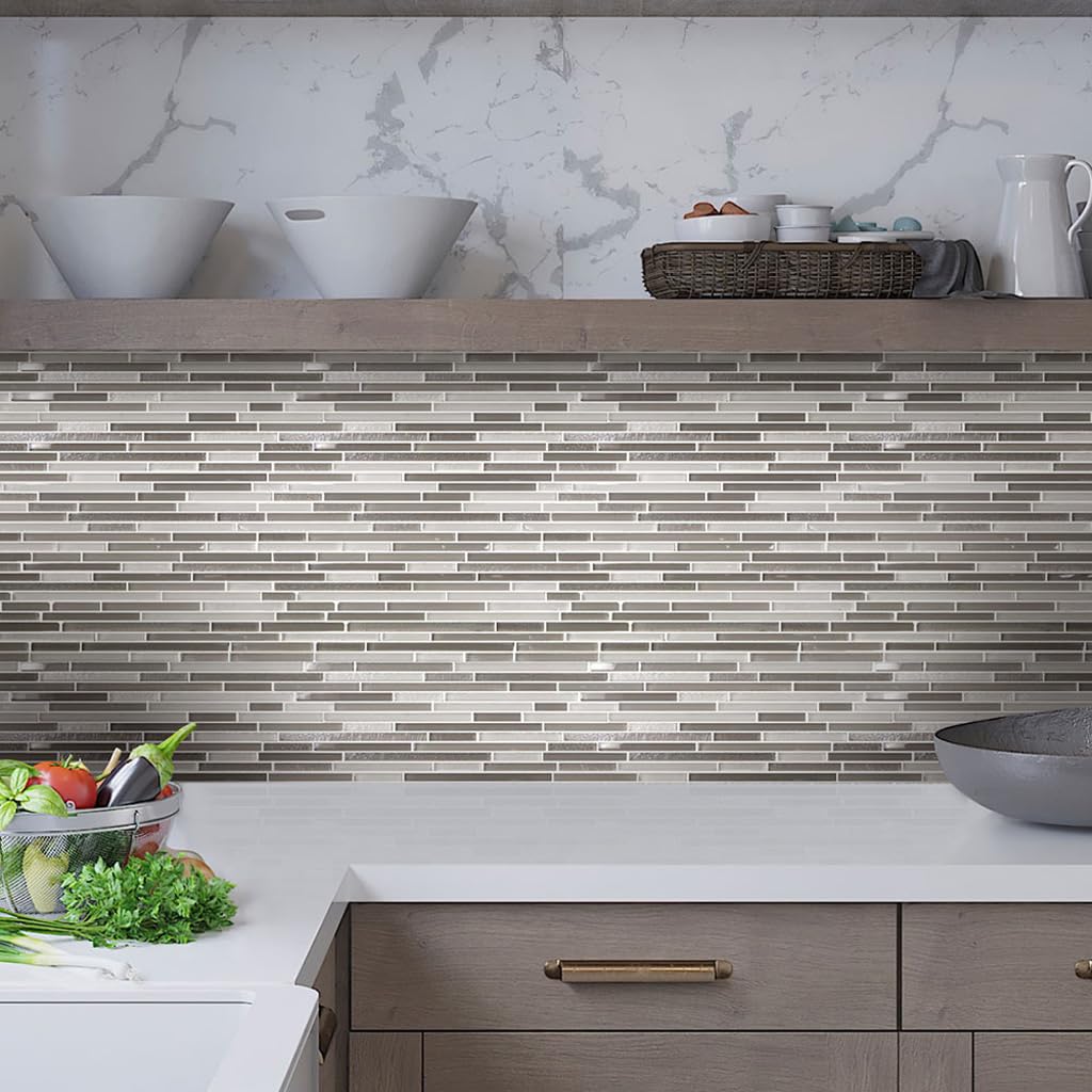 White and Gray Waterfall Glass Mosaic Tile - 11.8
