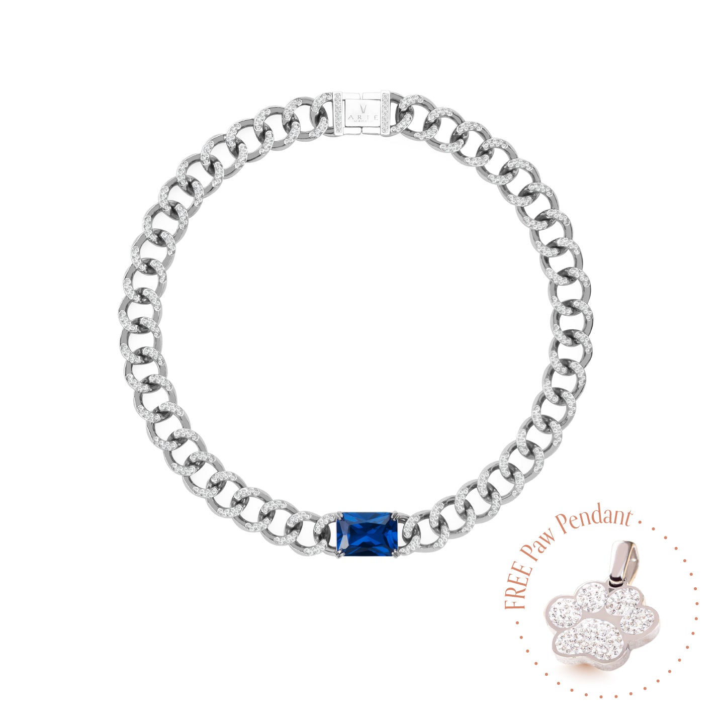 PET IT ON Cuban Chain Choker Necklace for Women - Sapphire Royal Blue Stainless Steel Jewelry - Perfect for Parties, Date Nights & Gifts